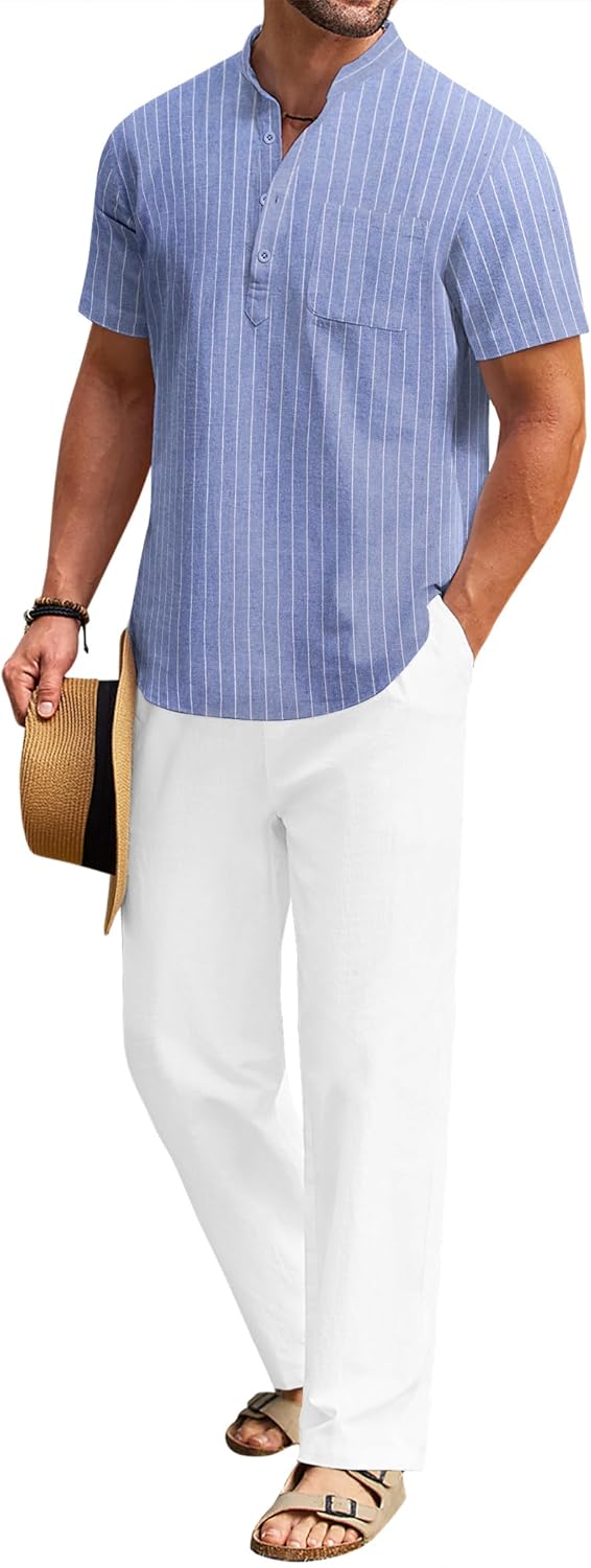 Detalle de COOFANDY 2-Piece Cotton Linen Henley Set