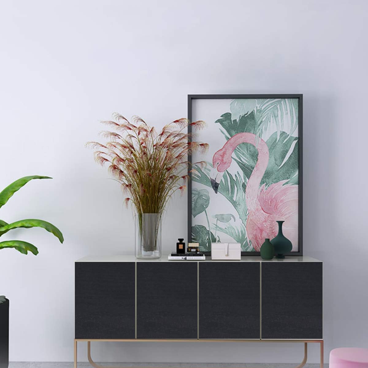Detalle de Boeoanay Black Wood Peel-and-Stick Wallpaper, Waterproof PVC Film