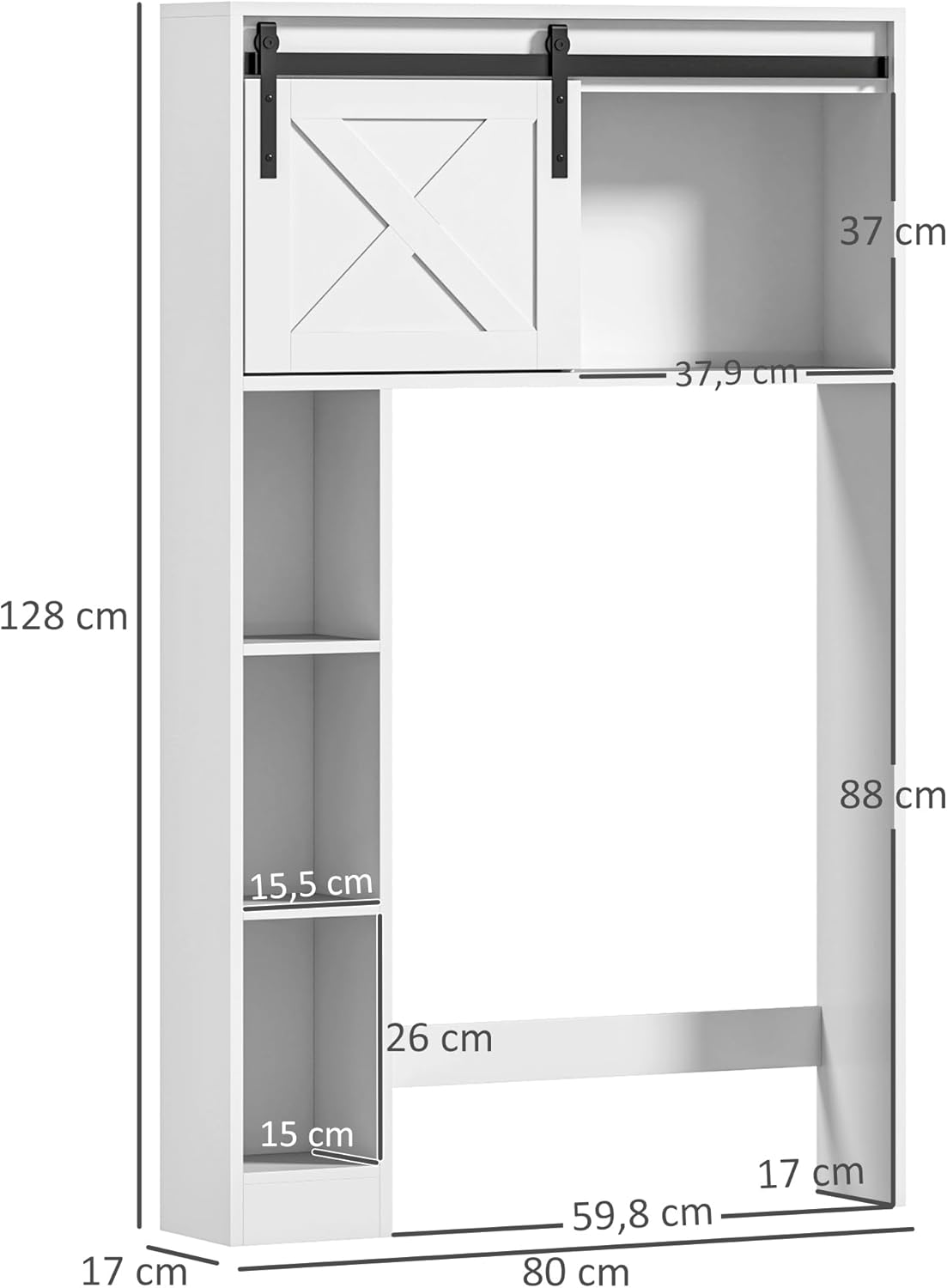 Thumbnail 2 de HOMCOM Meuble WC au-dessus des toilettes avec porte coulissante et étagère réglable, blanc