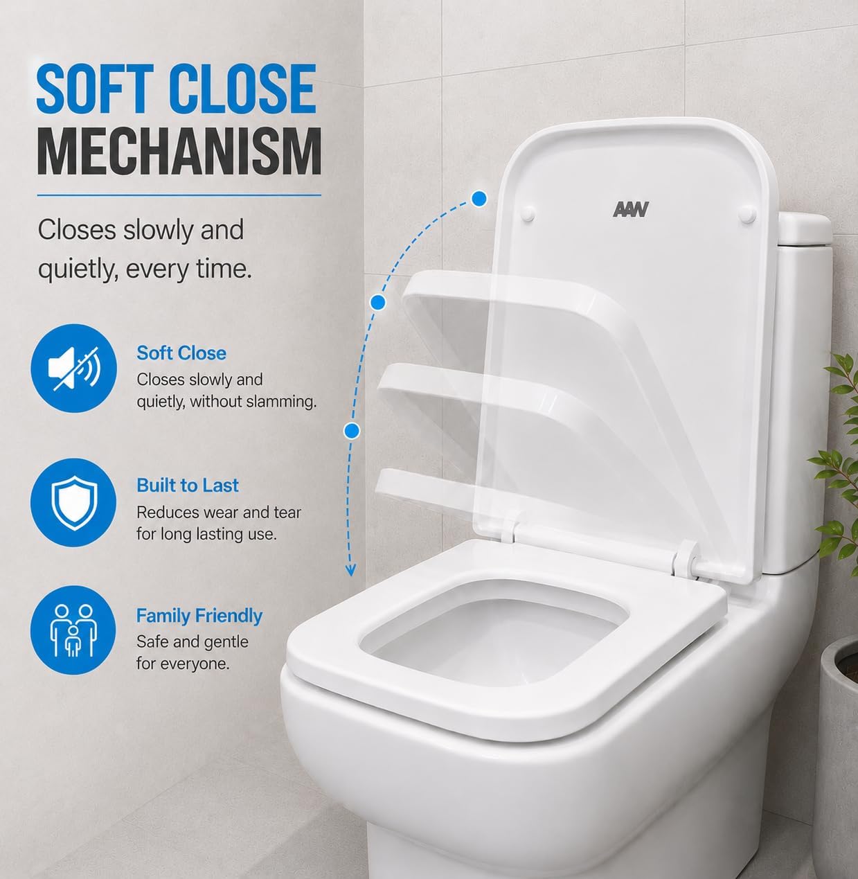 Detalle 2 de AAN Square Toilet Seat Soft Close 42L x 36W cm