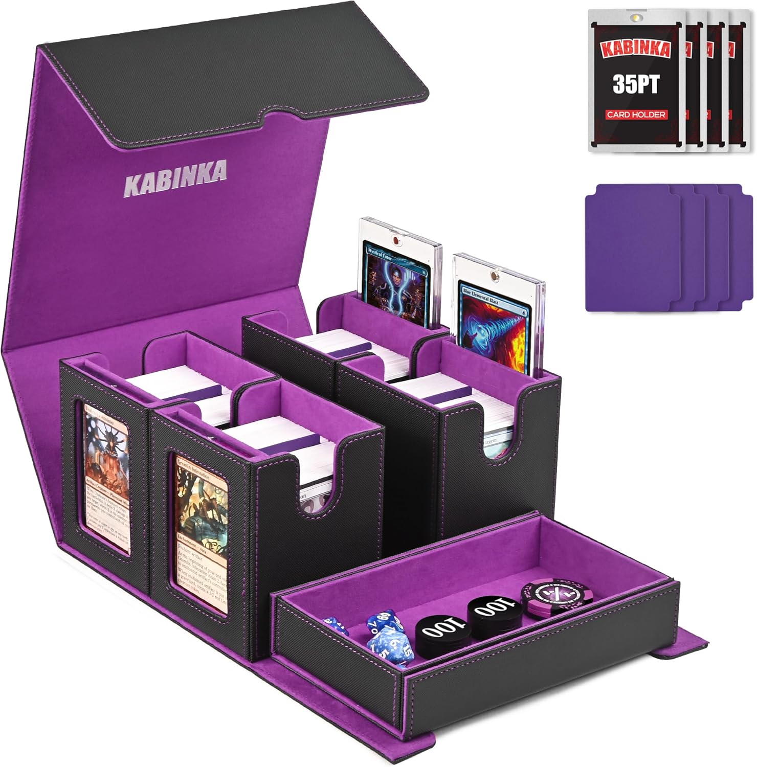 Thumbnail 6 de Kabinka 5-in-1 Commander Deck Box mit Magnetdeckel, 4 Sichtboxen und Würfelablage