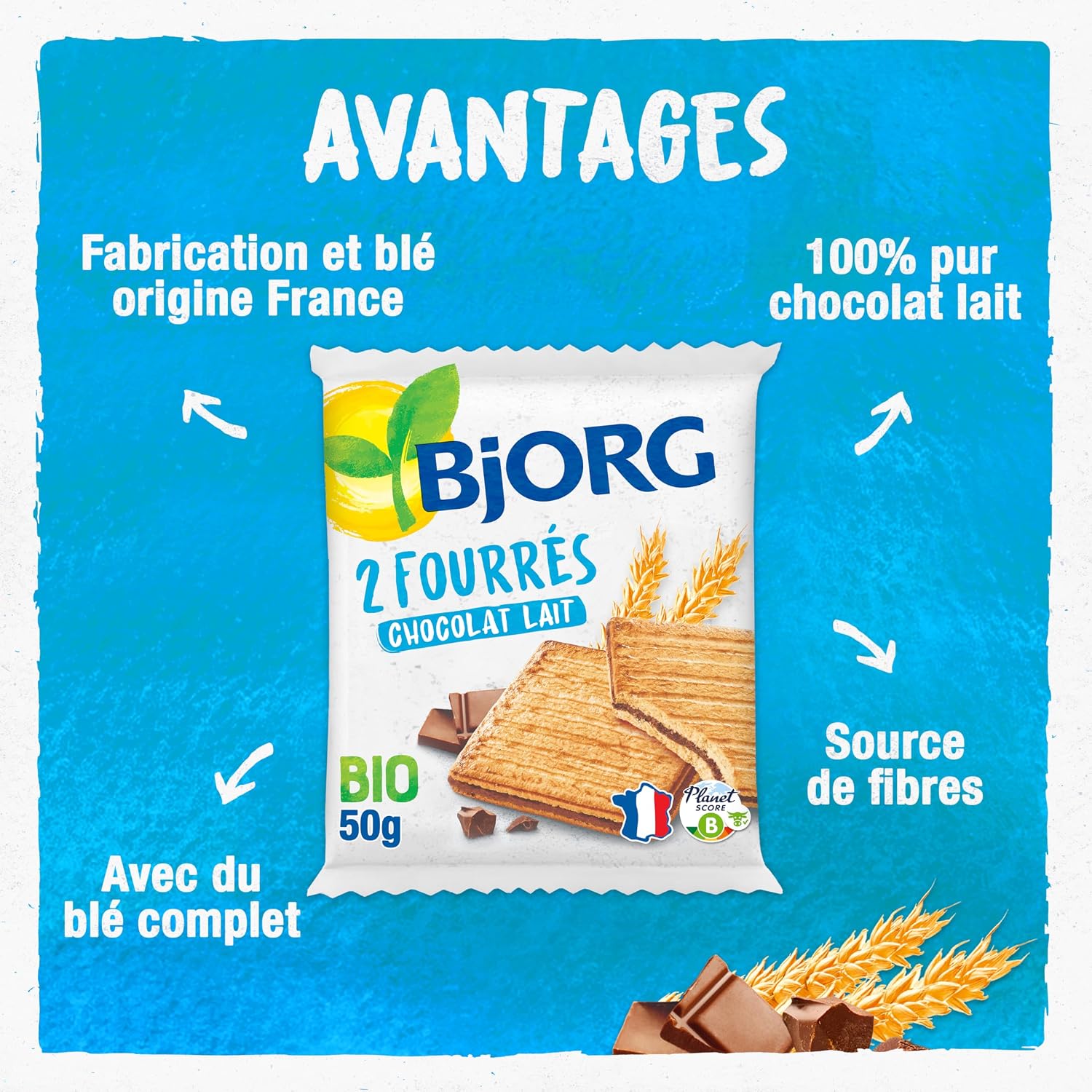 Detalle de BJORG Biscuits Fourrés Chocolat Lait en Pochon – Bio, Sans Huile de Palme, Fabriqué en France (50 g x 20, total 1 kg)