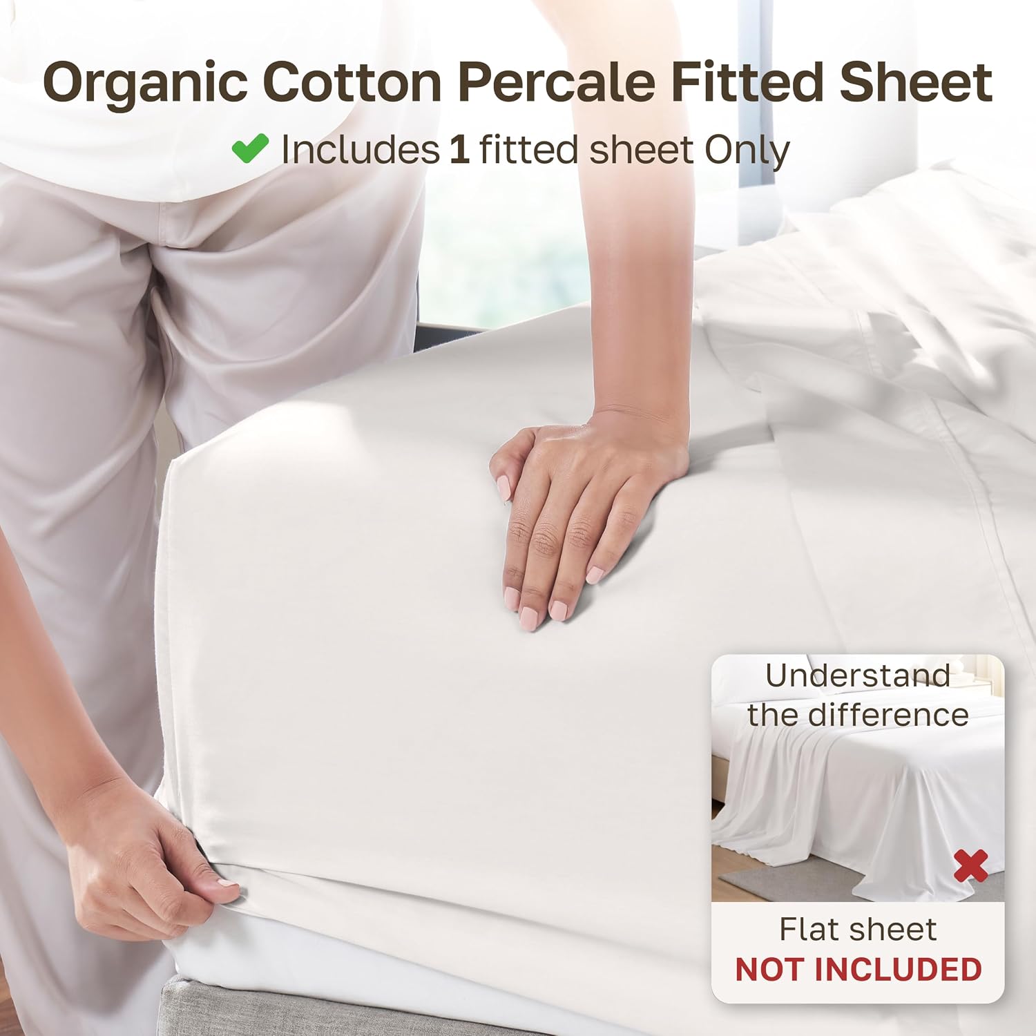 Detalle de California Design Den 840307193278 Twin Fitted Sheet, Organic Cotton Percale