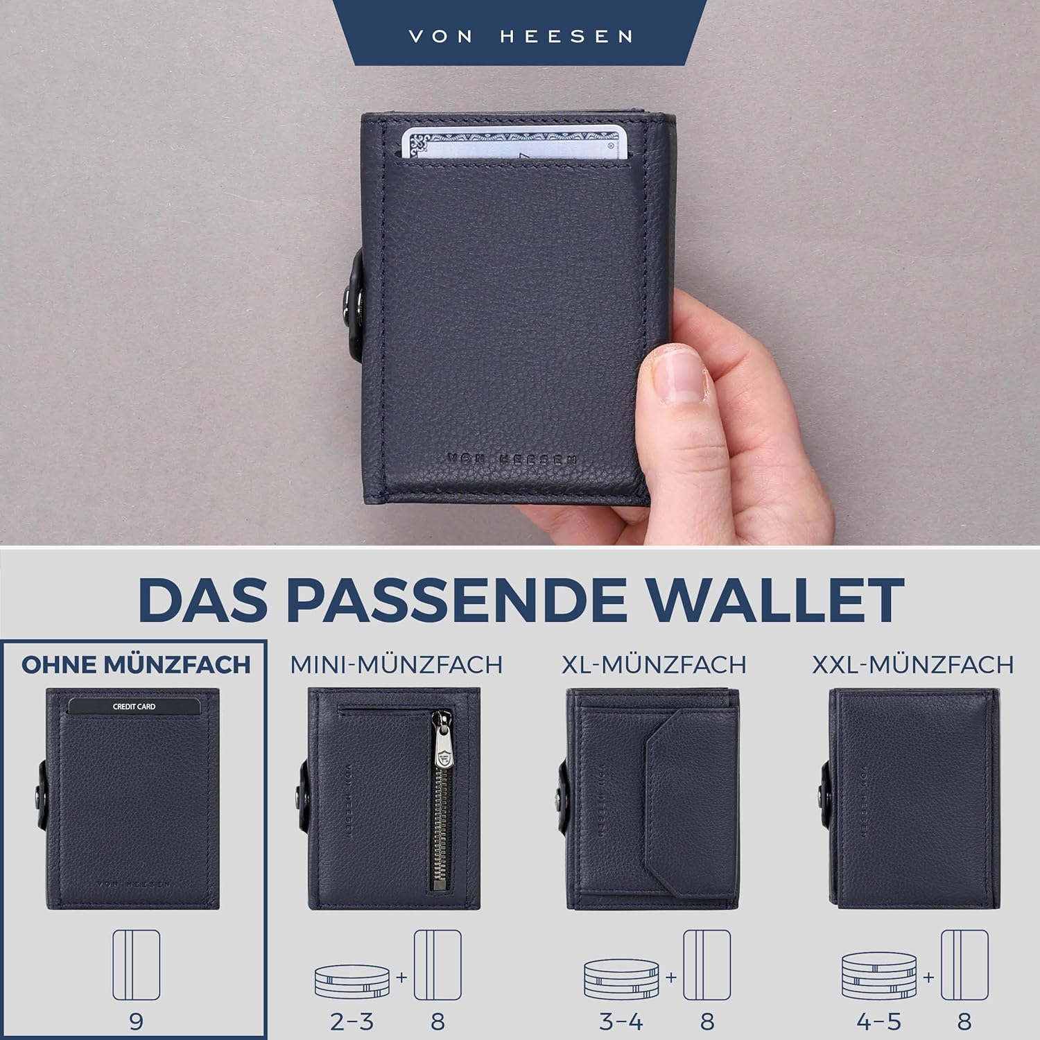 Thumbnail 5 de VON HEESEN Slim Wallet mit RFID-Schutz – Mini-Geldbörse aus Echtleder (blau)