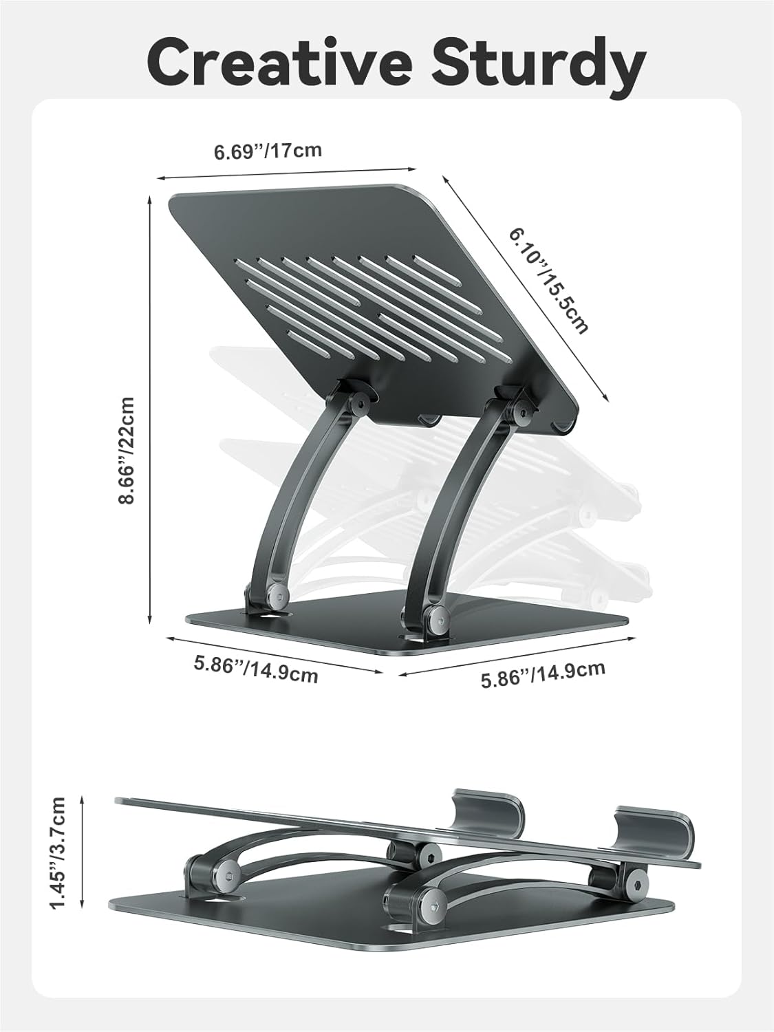 Thumbnail 5 de tounee Dual Rod Adjustable Aluminium Tablet Holder Stand (Gray) for 4.7–16.5" devices