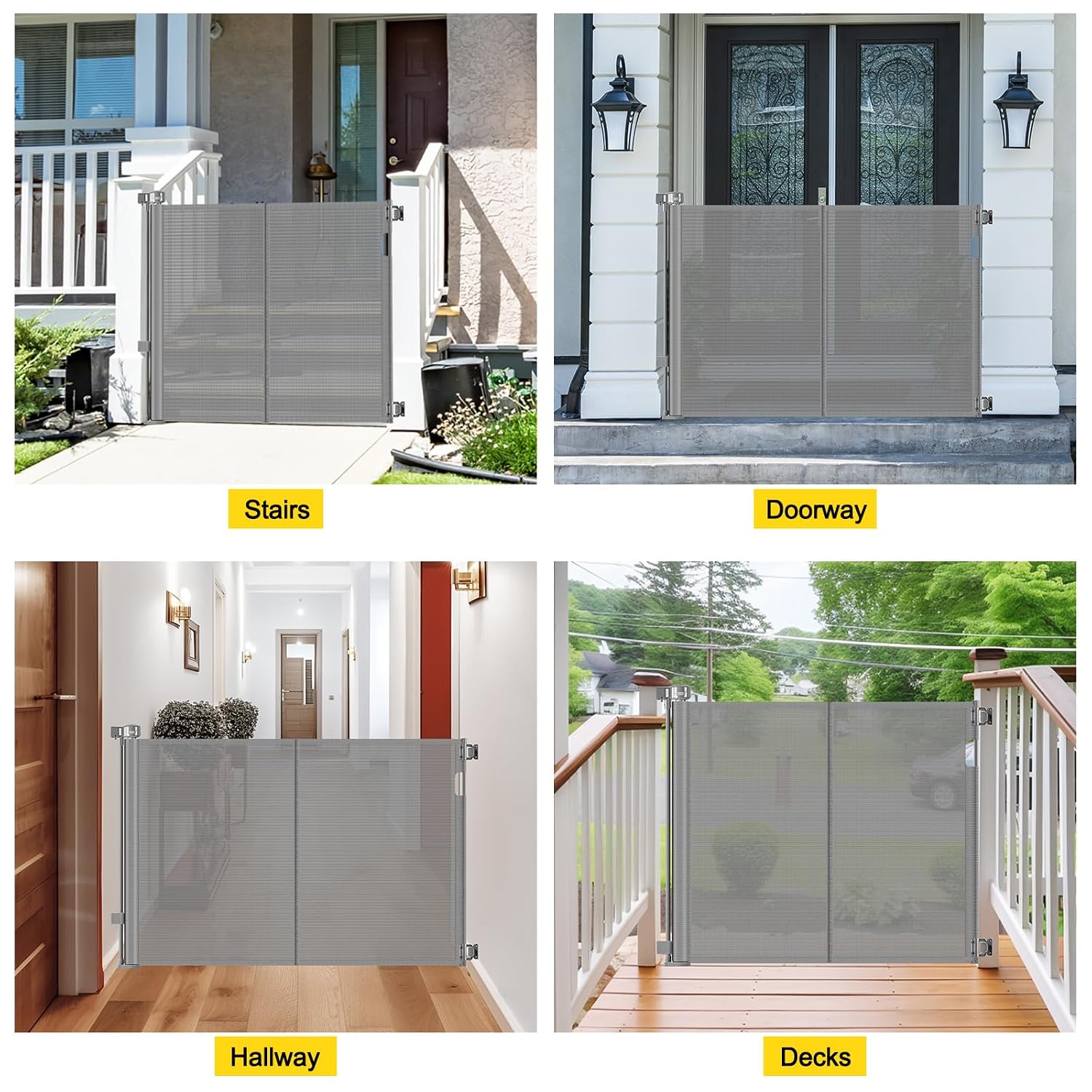 Thumbnail 6 de Bingguz 42" Retractable Baby Gate, 60" Wide, Gray Mesh with Reinforced Rods