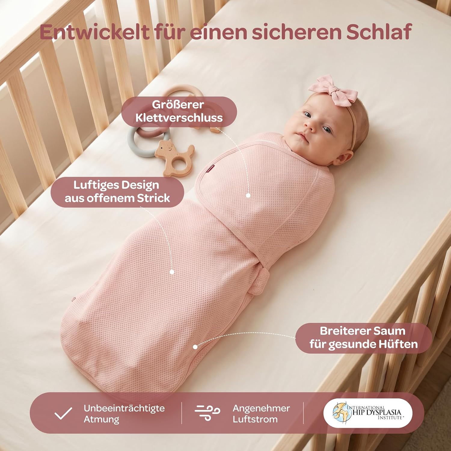 Detalle 2 de Momcozy Pucksack Baby 0–3 Monate, 2er-Set Rosa & Beige – atmungsaktives Baumwollnetz