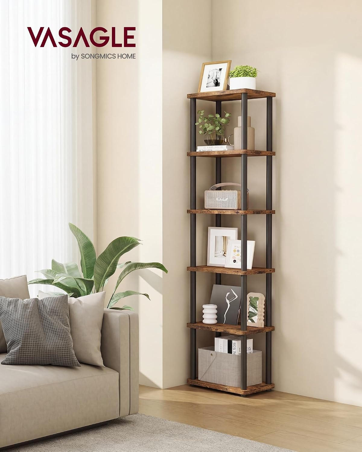 Detalle 2 de VASAGLE LLS136K01 6-Tier Standing Shelf, Tool-Free Assembly, Vintage Brown