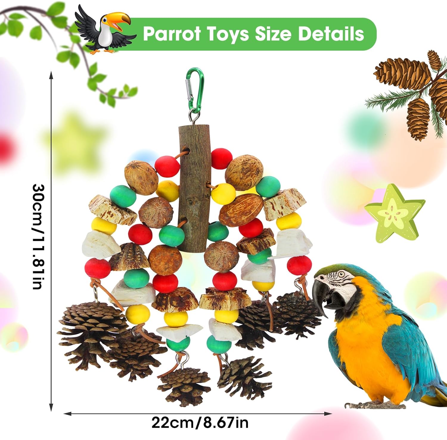 Detalle de MQUPIN Jouets pour perroquets – Jouet en bois naturel et os de seiche pour cacatoès