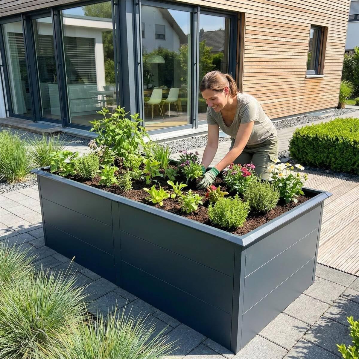 Thumbnail 3 de Metzler Hochbeet für den Garten in Anthrazit (206 x 106 x 77 cm) mit integriertem Schneckenschutz