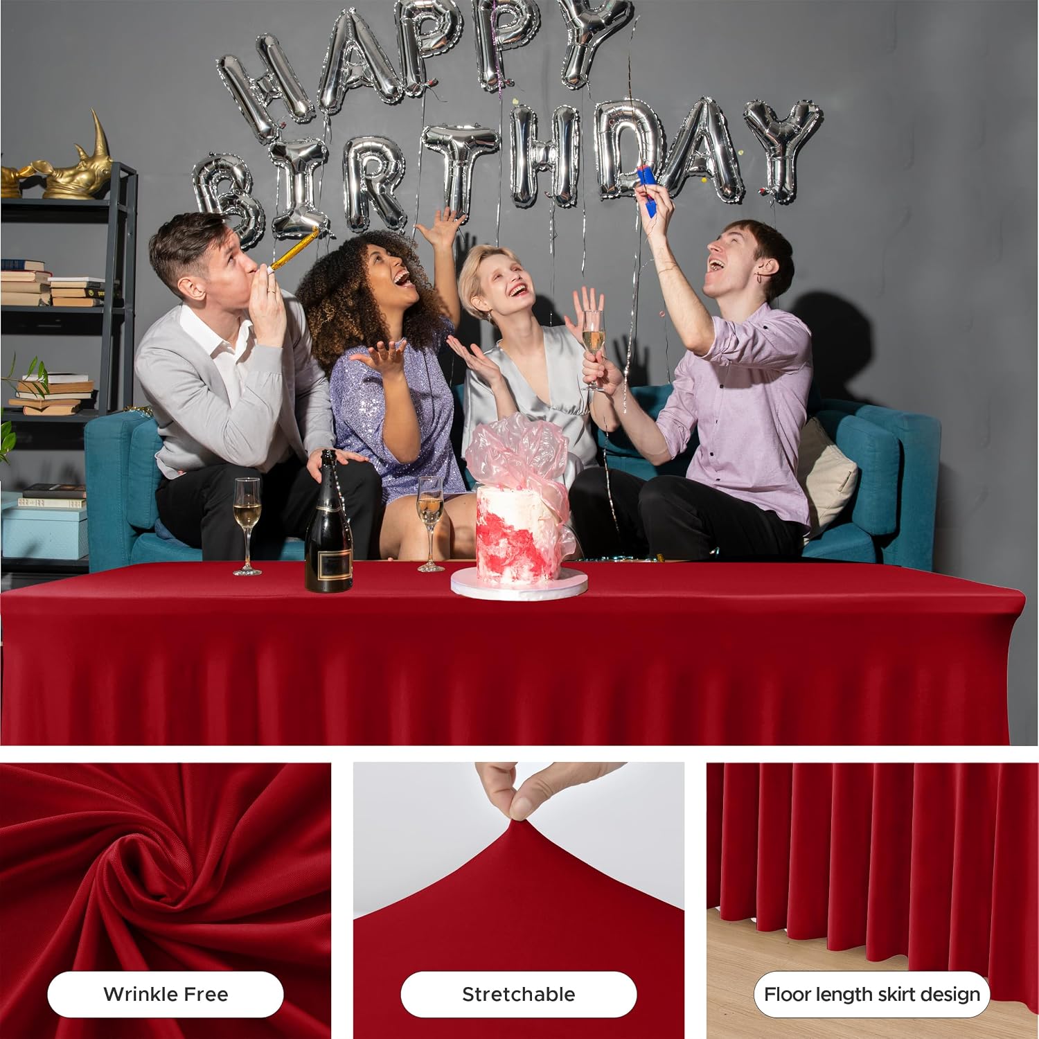 Thumbnail 4 de HolidayIdeas Red Spandex Table Skirt for 6 ft Tables 🎄