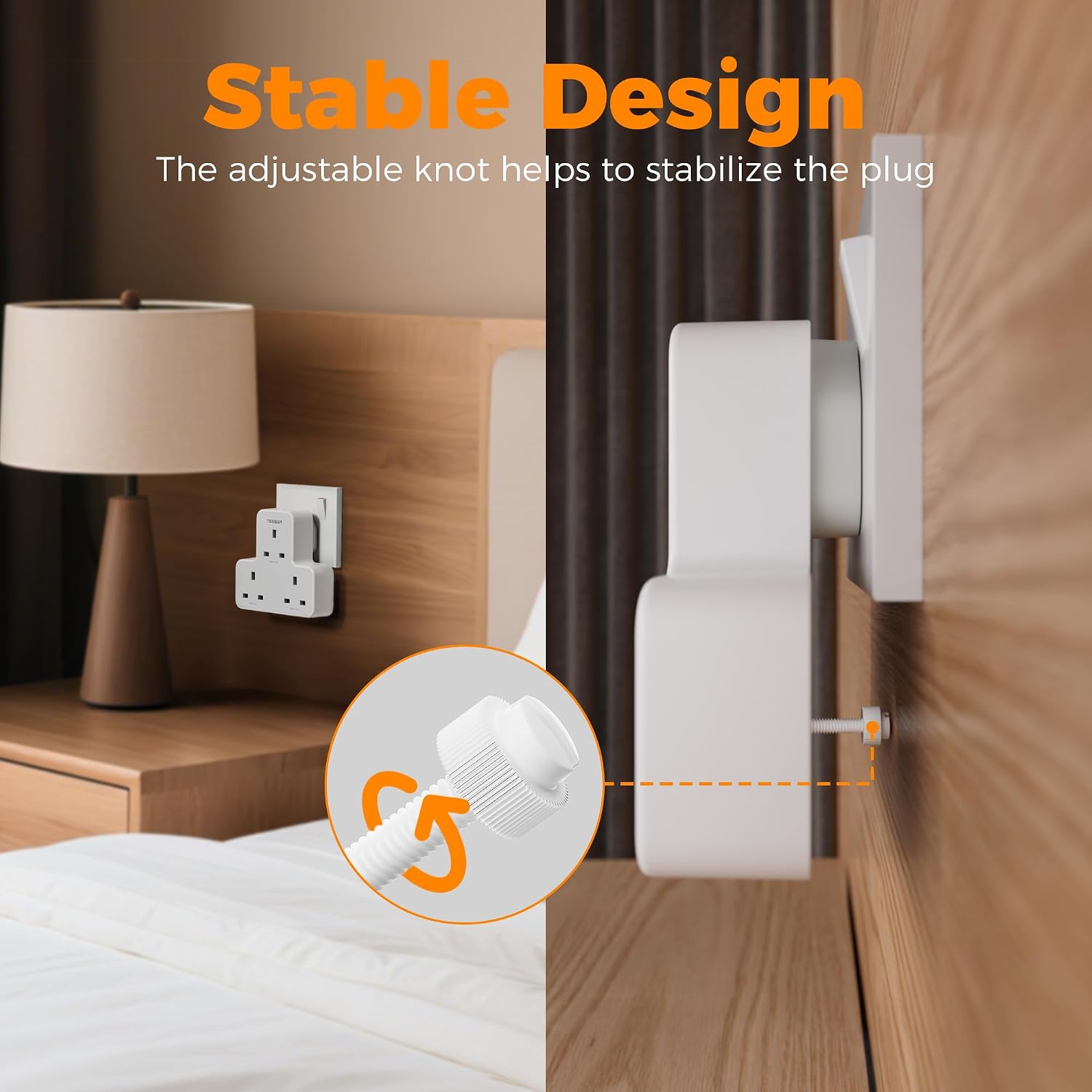 Detalle de TESSAN 3 Way Plug Adapter UK with 3 USB Ports – Multiplug Socket and Wall Extender