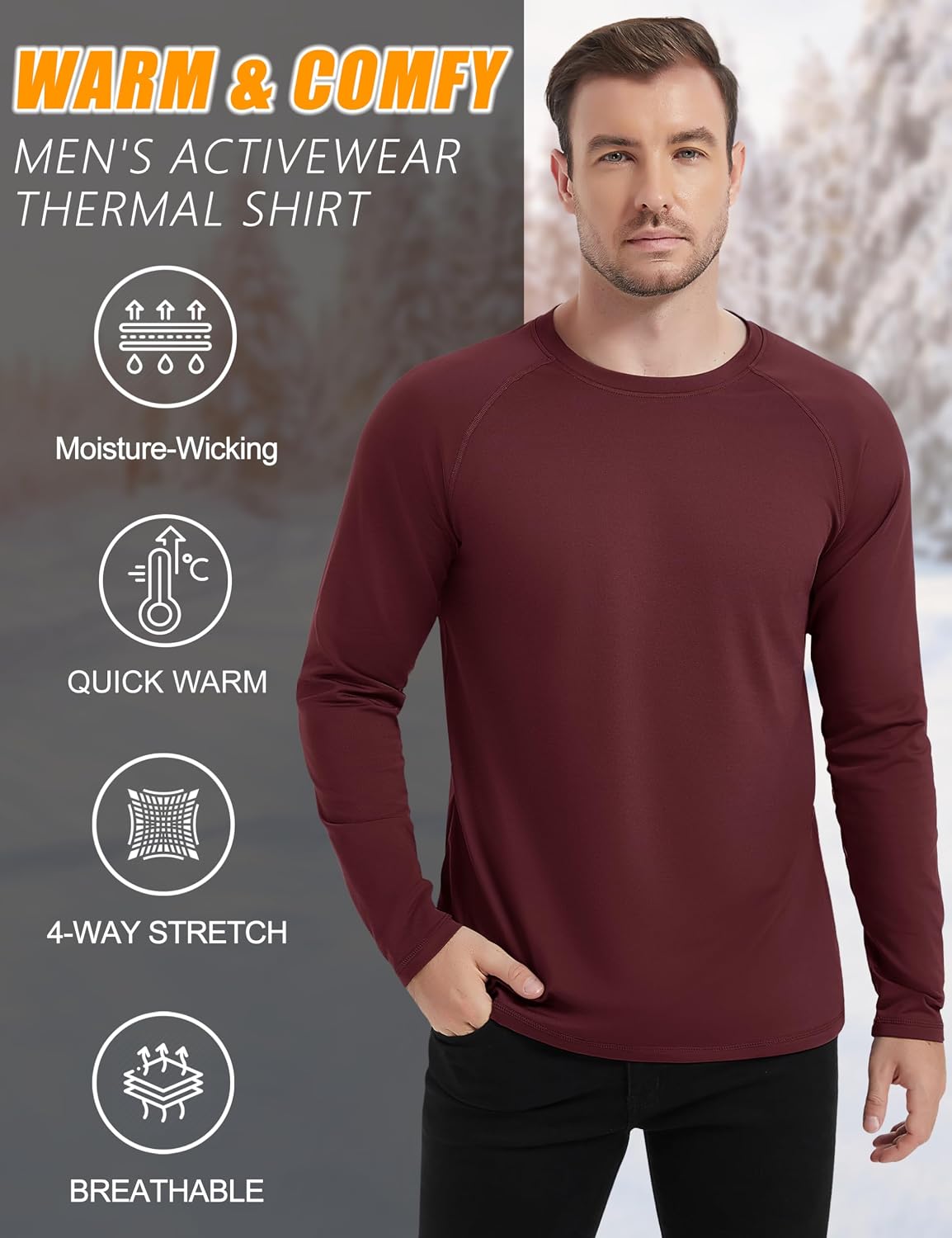 Detalle 2 de TACVASEN Mens thermal base layer long sleeve