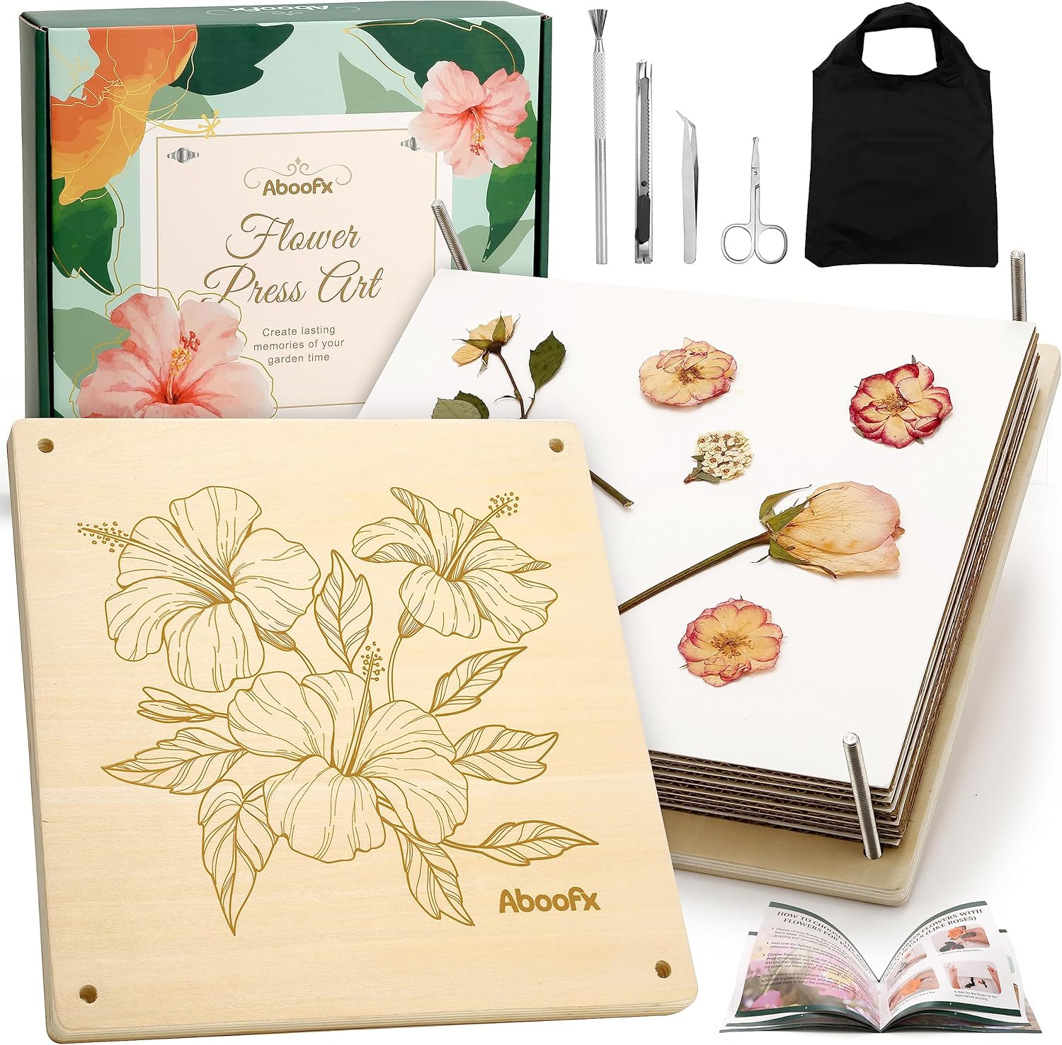 Aboofx Flower Press Kit (11x11) — 10-Layer Wooden Flower Press for Crafting, Drying & Preservation
