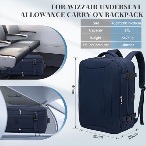 Detalle de Hayayu Mochila de Viaje para Cabina 40x30x20 cm (24 L) - Cabina Ryanair y más