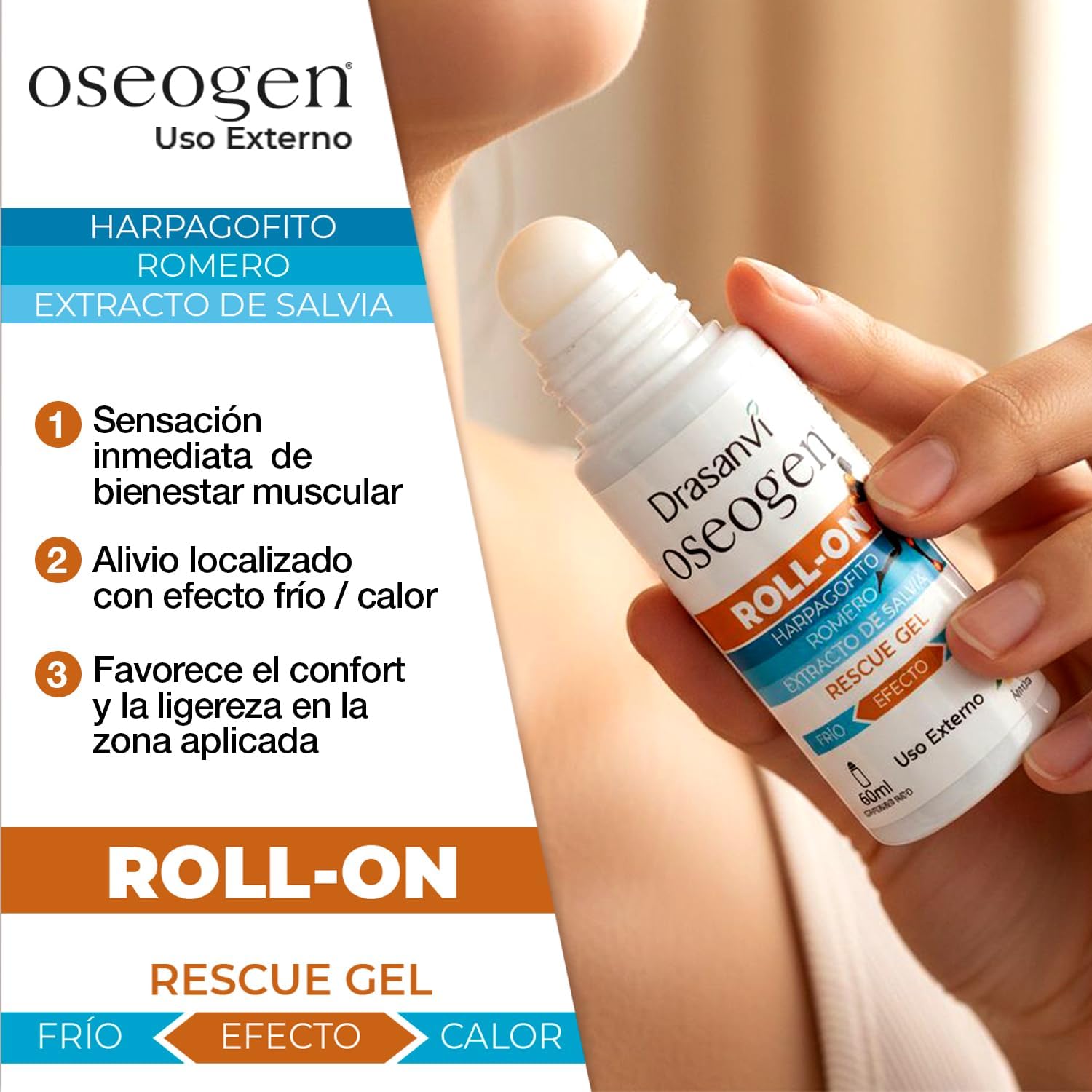 Detalle 2 de OSEOGEN Rescue Gel Roll-On 60 ml para músculos y articulaciones