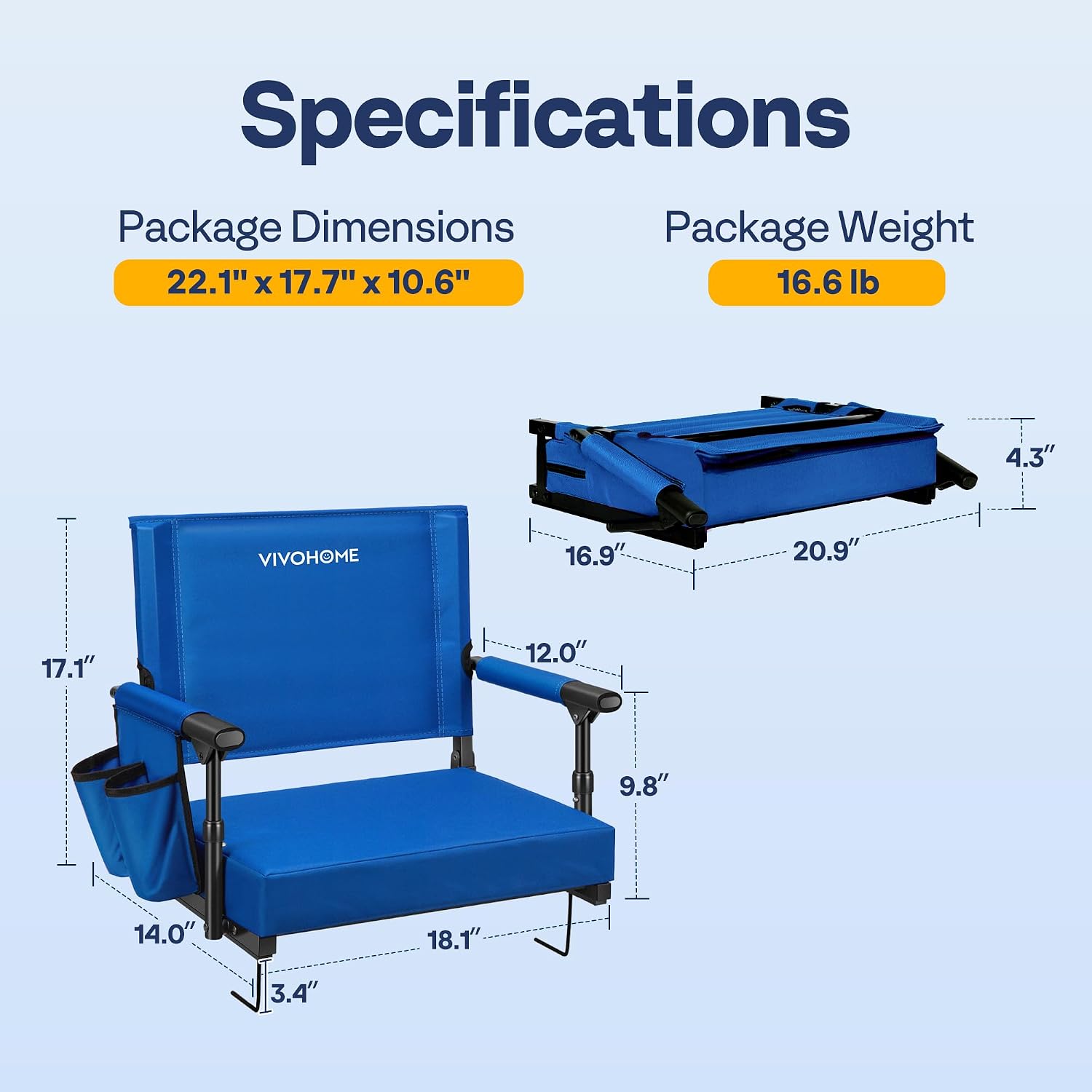 Thumbnail 1 de VIVOHOME VH1430CA-BL Stadium Seats, Folding Oxford Cloth, 350 lb Capacity