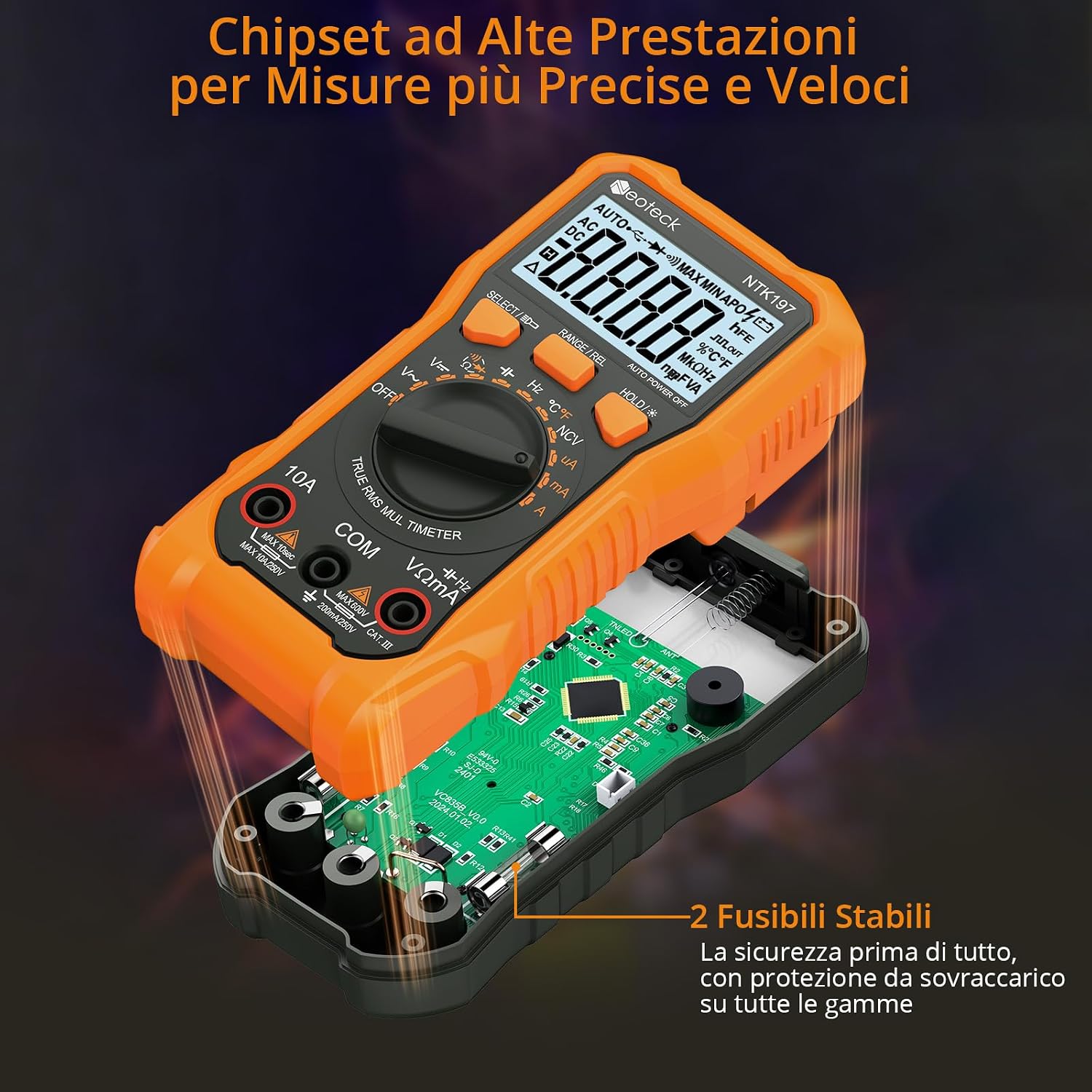 Detalle de Neoteck Multimetro Digitale 2000 Conti TRMS NCV 10A: versatilità e praticità per elettricisti e hobbisti