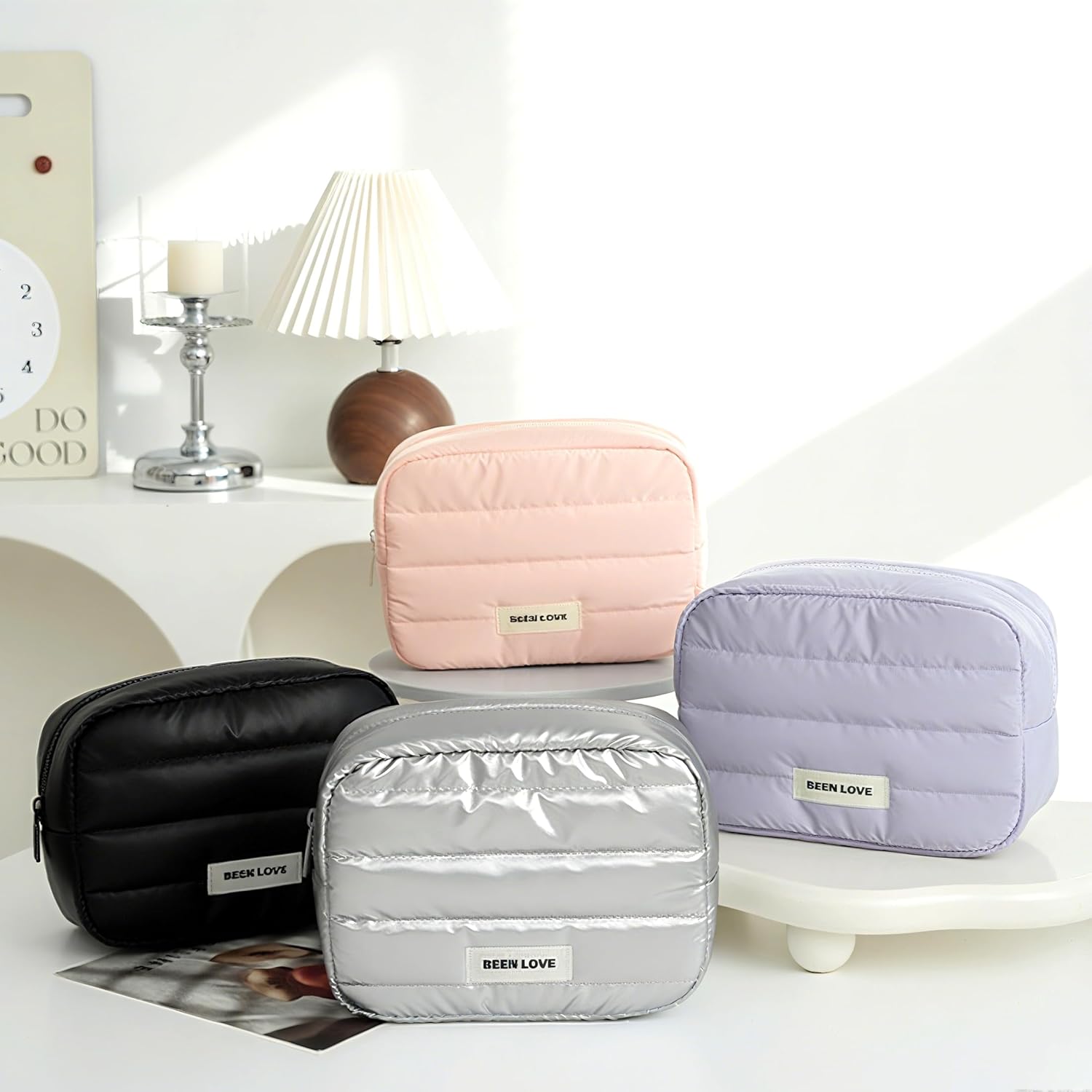 Thumbnail 5 de Puffer Makeup Bag Cosmetic Bag – Quilted Large Zip Pouch for Travel and Daily Use