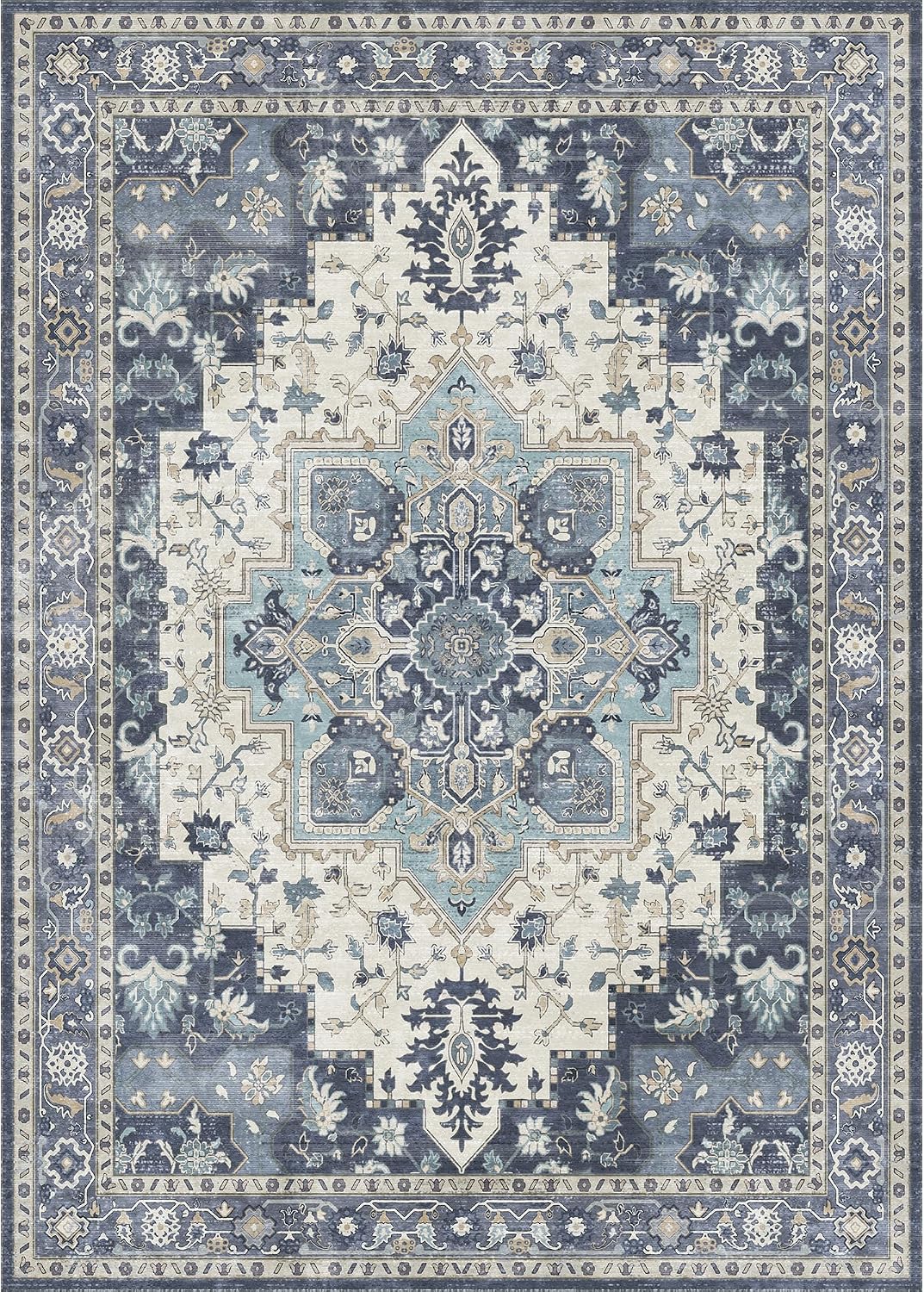 Thumbnail 6 de GENIMO 2x7 Washable Runner Rug Non Slip for Hallway, Blue Ivory Vintage Floral
