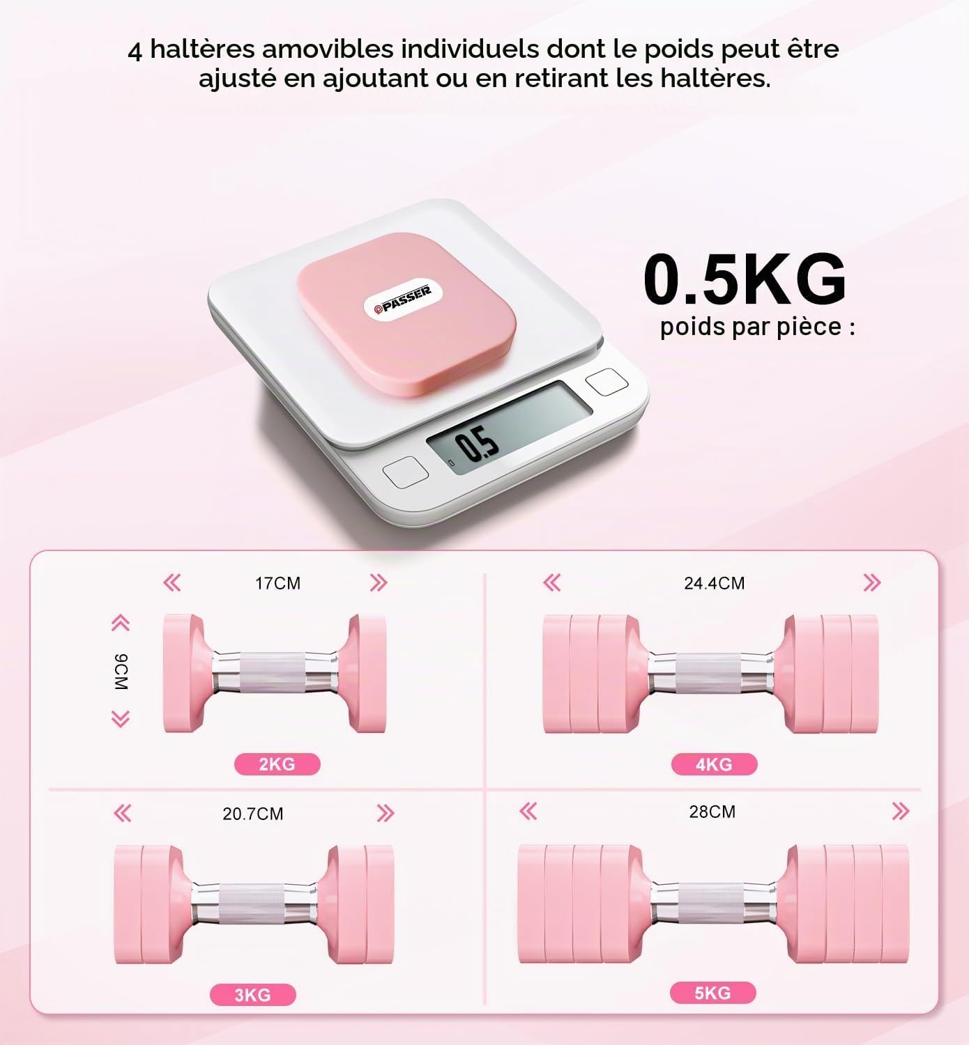 Detalle 2 de Verstelbare halterset 10 kg, 4-in-1 met vierkante gewichten en antislipgreep