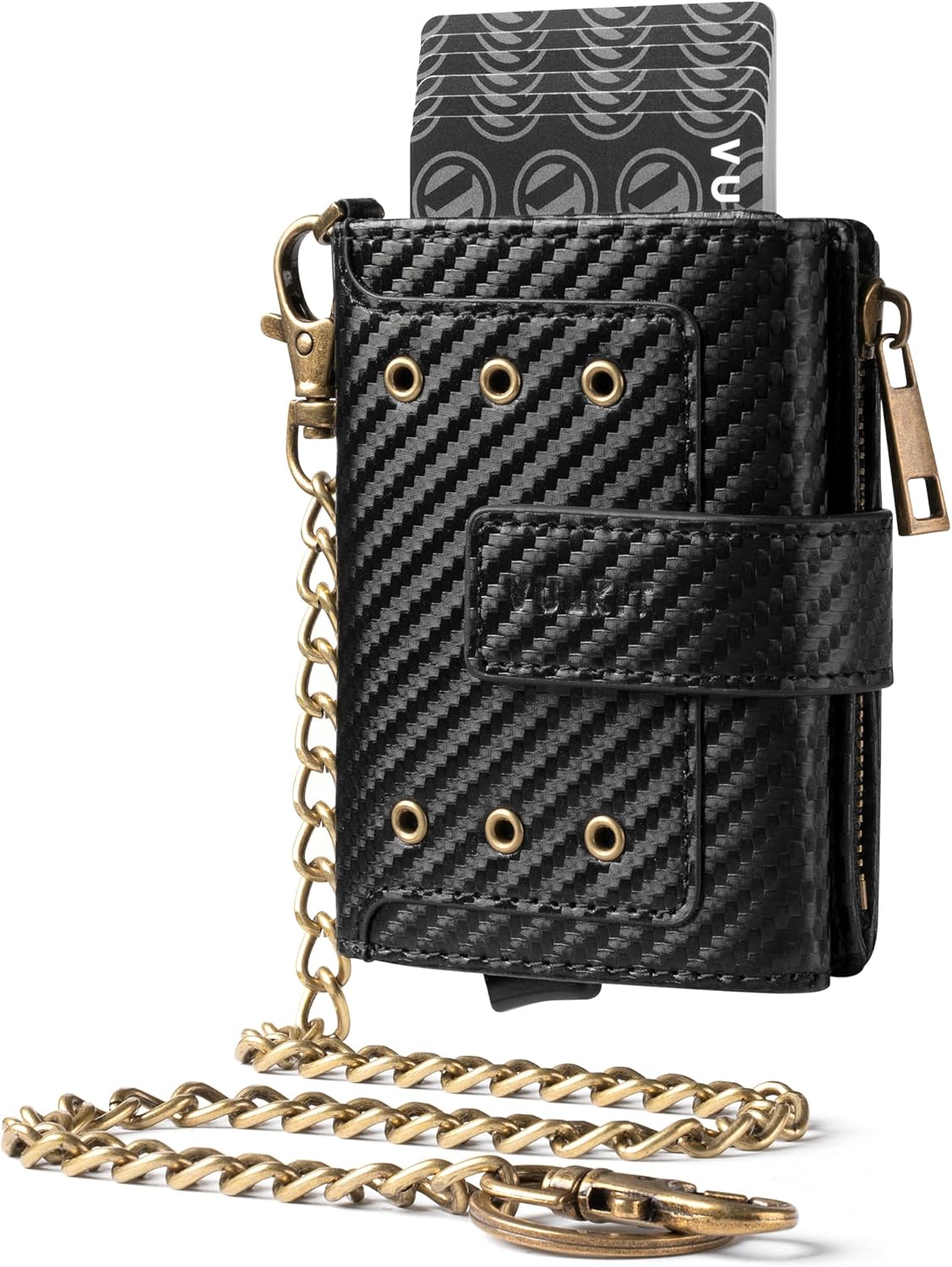 VULKIT RFID Protected Card Holder Wallet with Chain – Carbon Black