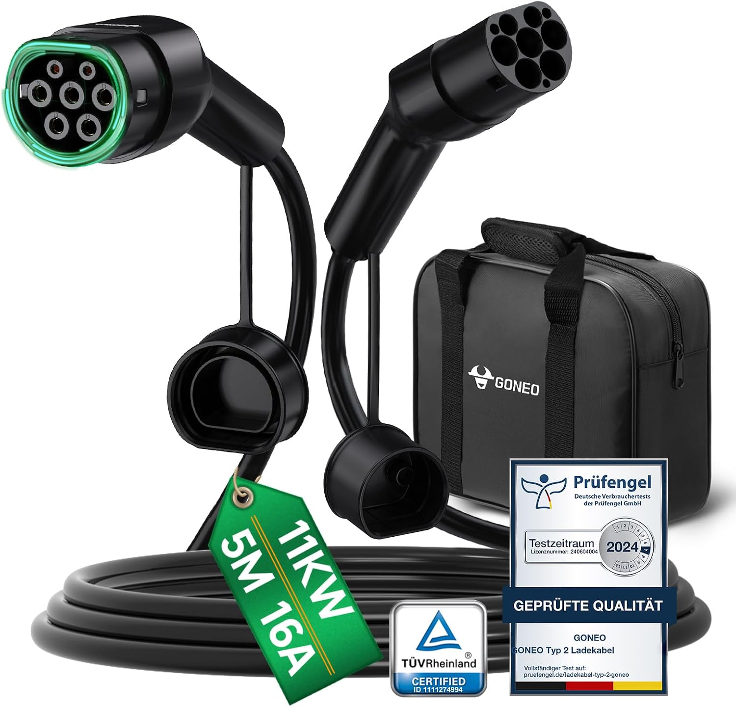 Detalle de GONEO Typ‑2 Ladekabel 11 kW 5 m 16 A für E‑Auto 🔌