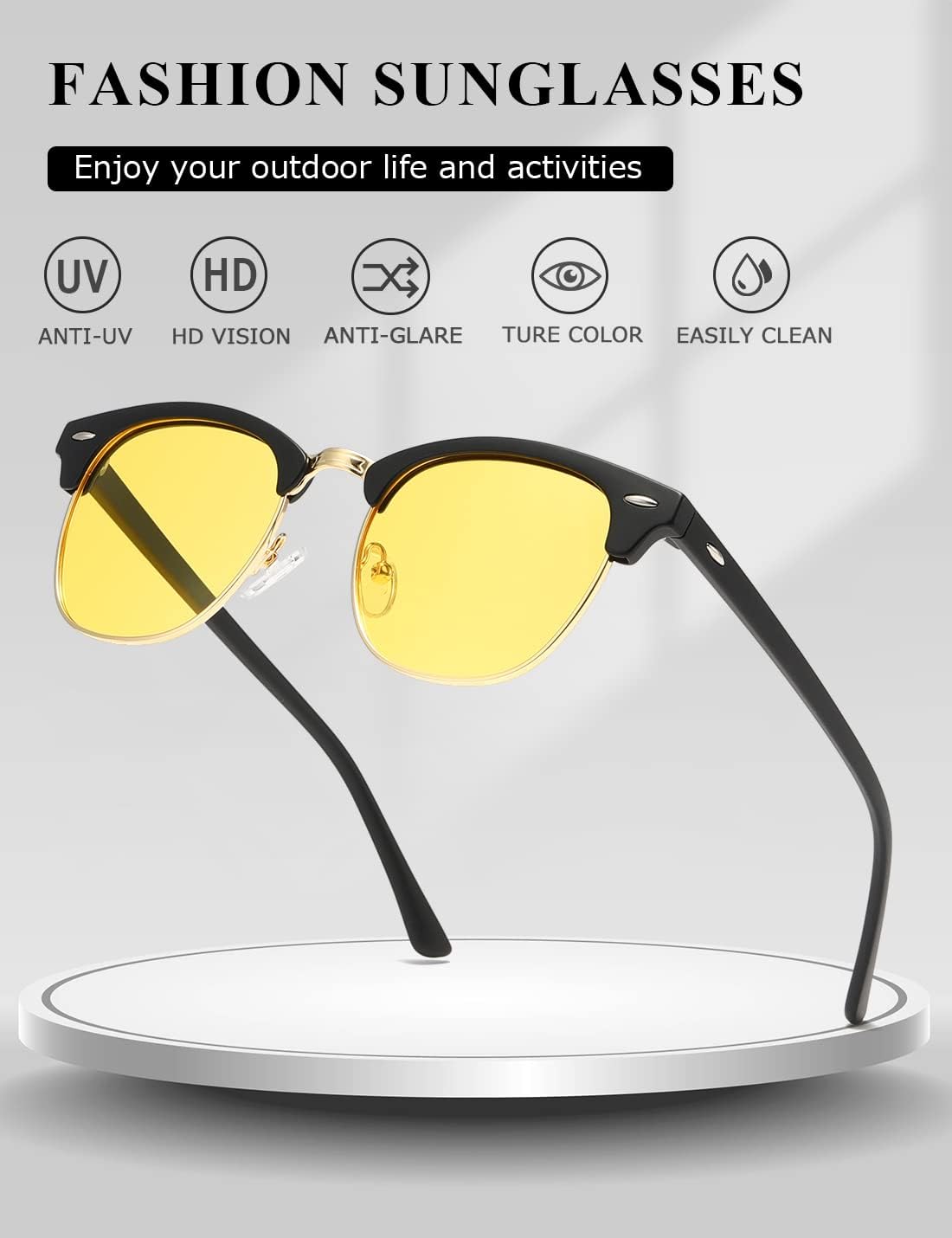Detalle 2 de kimorn Polarized Sunglasses Unisex Retor Semi-Rimless Frame AE0550