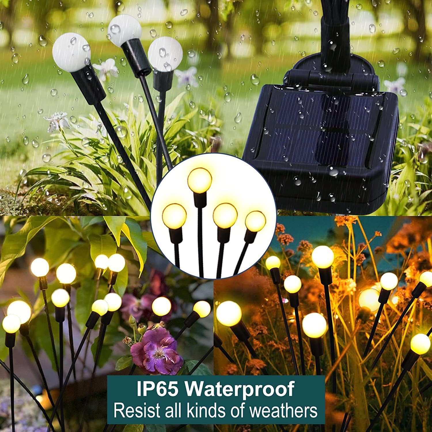 Detalle de YJFWAL Firefly Solar-Gartenlichter Außen 2 Stück – Glühwürmchen-Lichter, warmweiß, wasserdicht