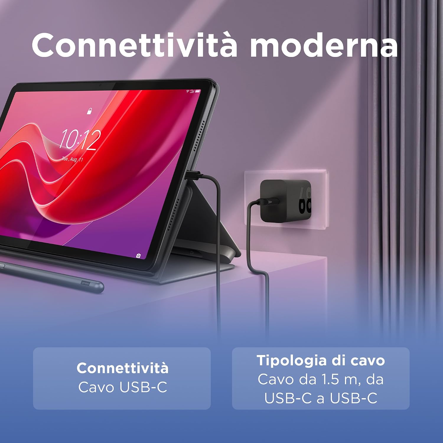 Detalle 2 de Lenovo 68W USB-C GaN Wall Charger con cavo 1,5 m: potenza compatta per tablet, PC e dispositivi USB-C PD