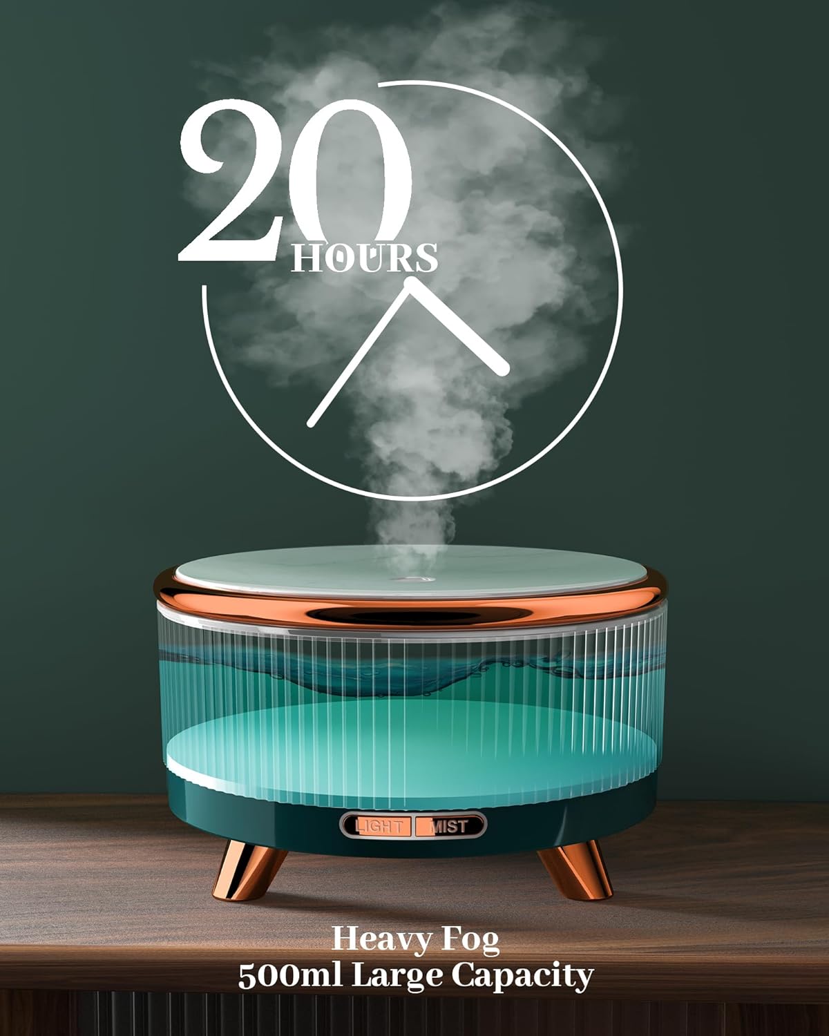 Thumbnail 2 de Essential Oil Diffuser for Home — 500ml Marble Finish, 7-Color LED, 480 ft² Coverage