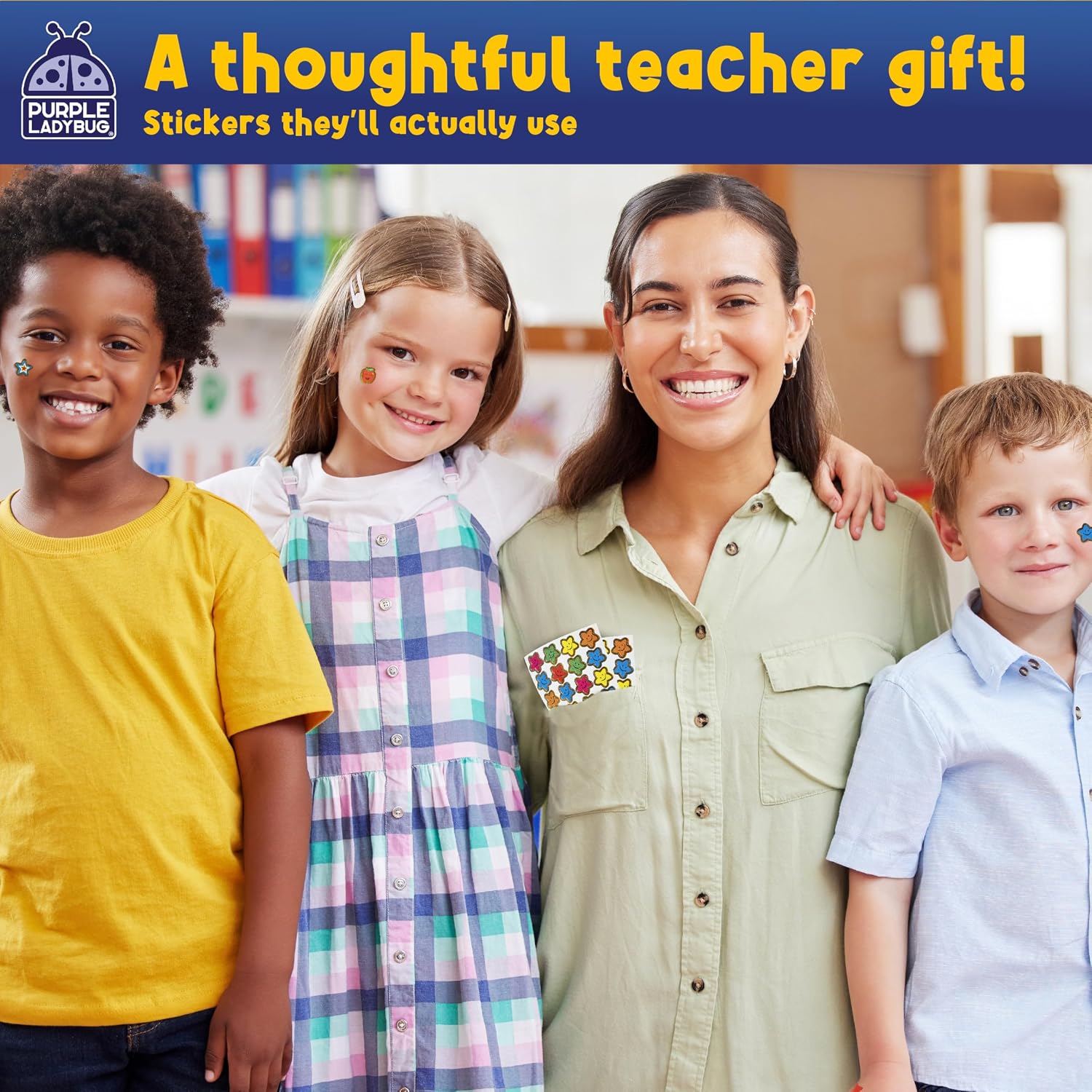 Detalle 2 de PURPLE LADYBUG Q7-C9AP-EUPI Teacher Reward Stickers, 4,960 Stars and Smiley Designs