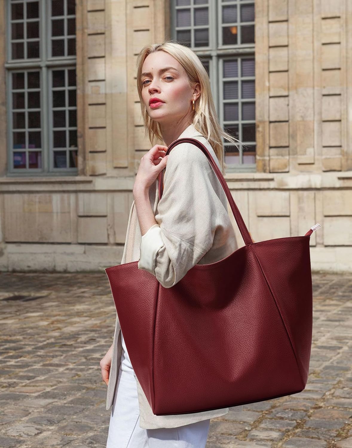 Detalle de KALIDI Handtasche Damen Shopper – Große Tote aus PU-Leder mit Reißverschluss