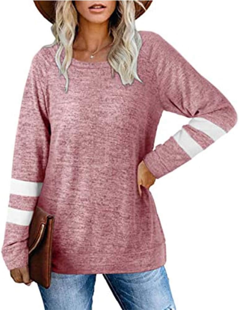 Thumbnail 1 de Famulily Women Comfy Striped Colour Block Soft Long Sleeve Tunics Tops