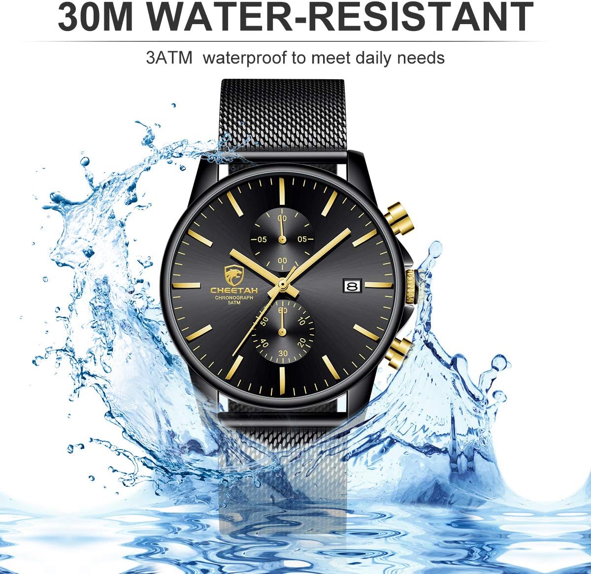 Thumbnail 6 de Herren-Armbanduhr modisch-sportlich mit Quarz, Chronograph und schwarzem Edelstahl-Mesh
