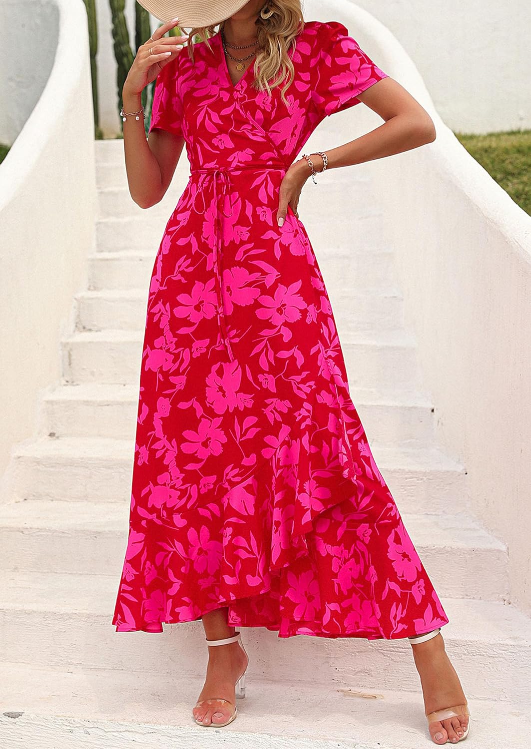 Thumbnail 1 de PRETTYGARDEN Women's Boho Floral Maxi Dress: V-Neck Wrap Comfort for Summer to Beyond