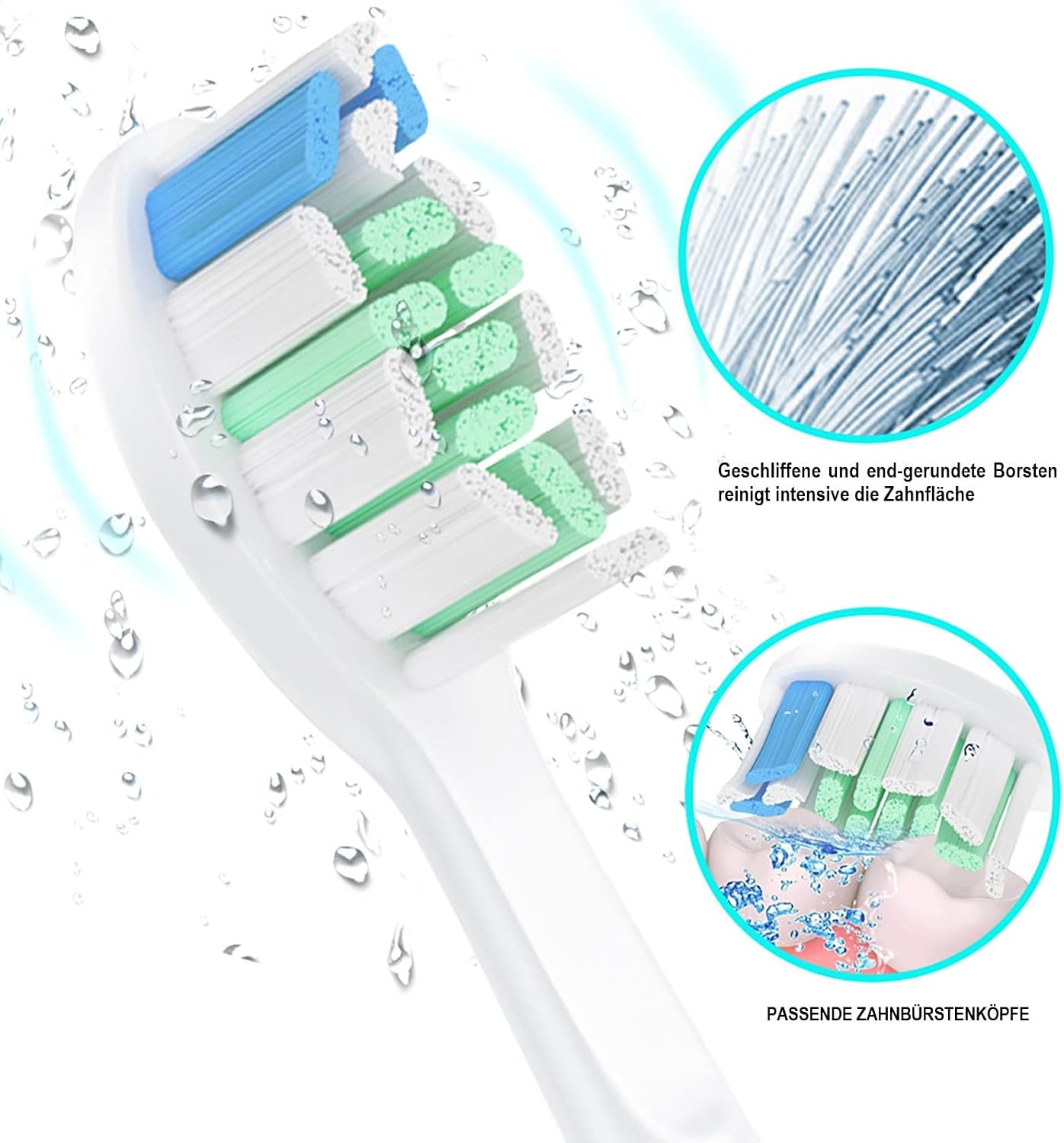 Detalle 2 de 8 Ersatzbürstenköpfe (4 schwarz, 4 weiß) für Philips Sonicare – kompatibel mit vielen Snap-on Handstücken