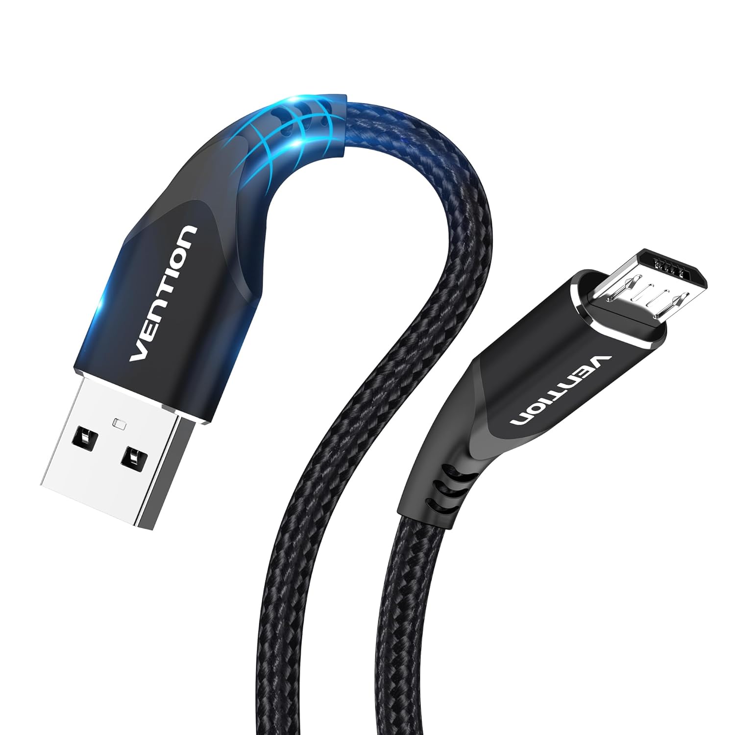 Detalle de Vention Micro USB Cable 3m (Black) – nylon braided charger for Kindle Fire, Android devices and controllers