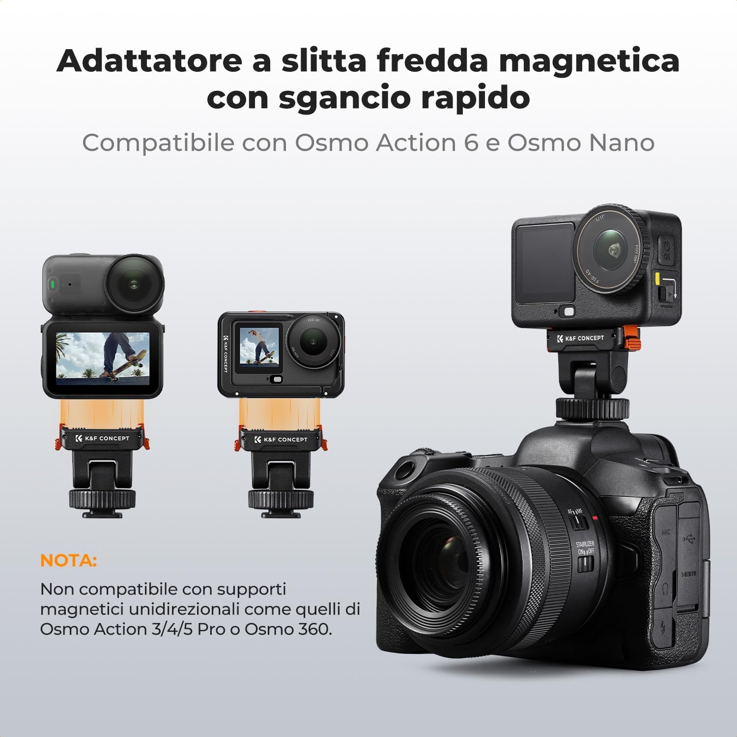 Detalle 2 de K&F CONCEPT Supporto a slitta fredda in plastica compatibile con DJI Osmo Nano/Osmo Action 6