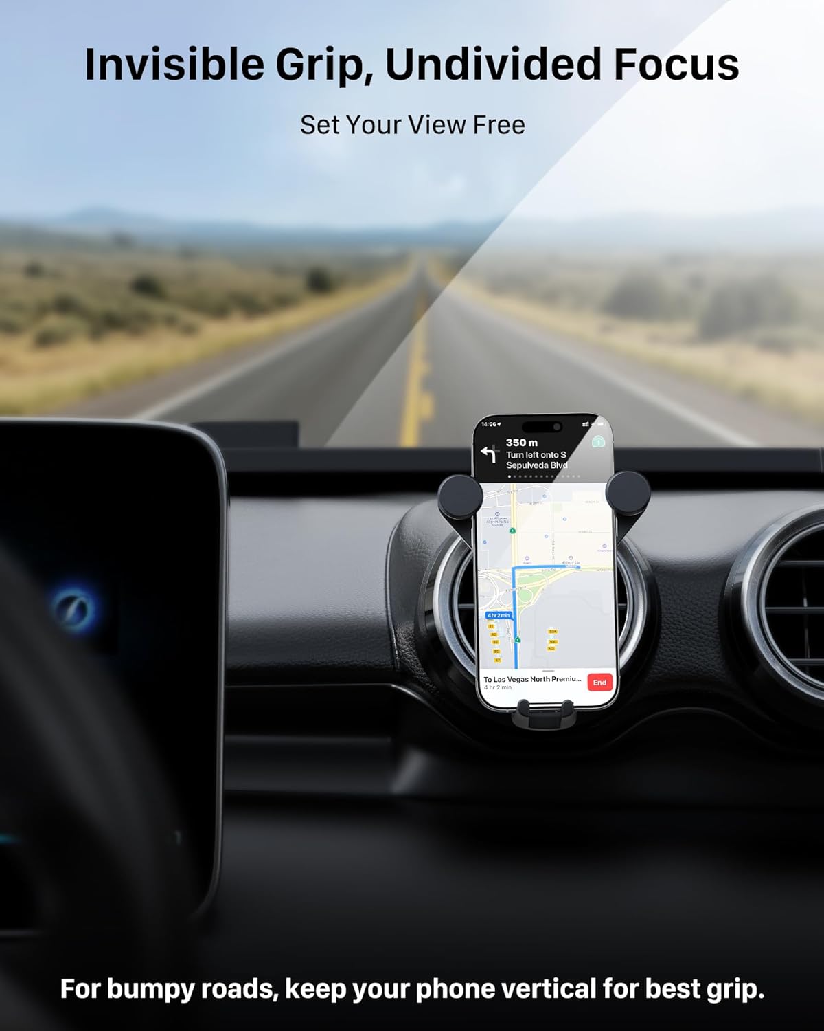 Detalle de YOSH Mercedes Phone Holder for round air vents (Mercedes A/C/GLB/GLC, plus Audi A1) — reinforced spring clip