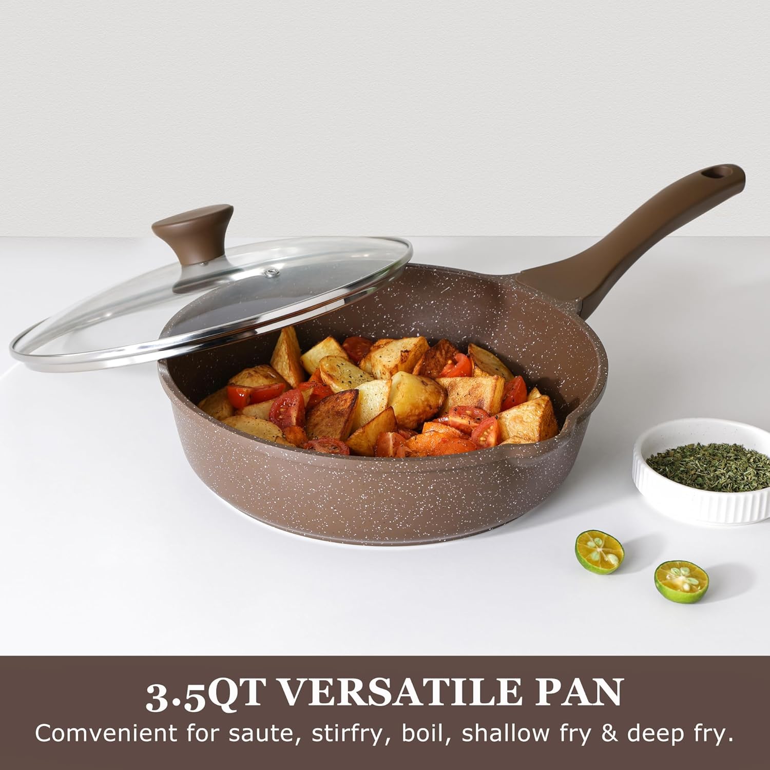 Thumbnail 6 de SENSARTE Antihaftpfanne 28 cm Toffeebraun mit Deckel – Induktion, Granitbeschichtung, gesundes Kochen