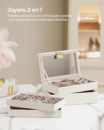 Detalle de SONGMICS Caja Joyero Apilable de 4 Capas con Tapa de Cristal Transparente (Colección GISELLA)