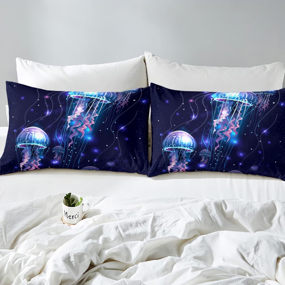 Thumbnail 4 de Homewish Jellyfish comforter cover set for kids – Purple galaxy 3D print duvet cover with 2 pillow shams