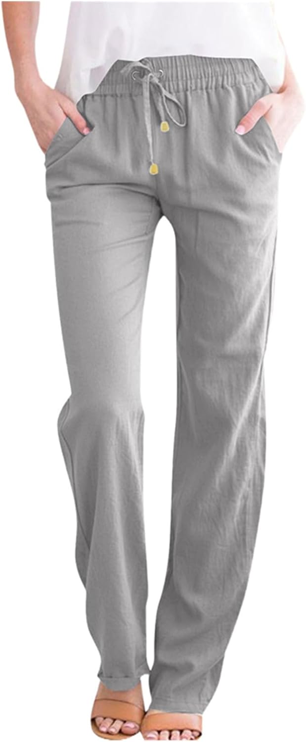Detalle 2 de ZLQRSSWK Damen Leinenhose – Sommerfreizeit in Musselin, Gerade Geschnitten
