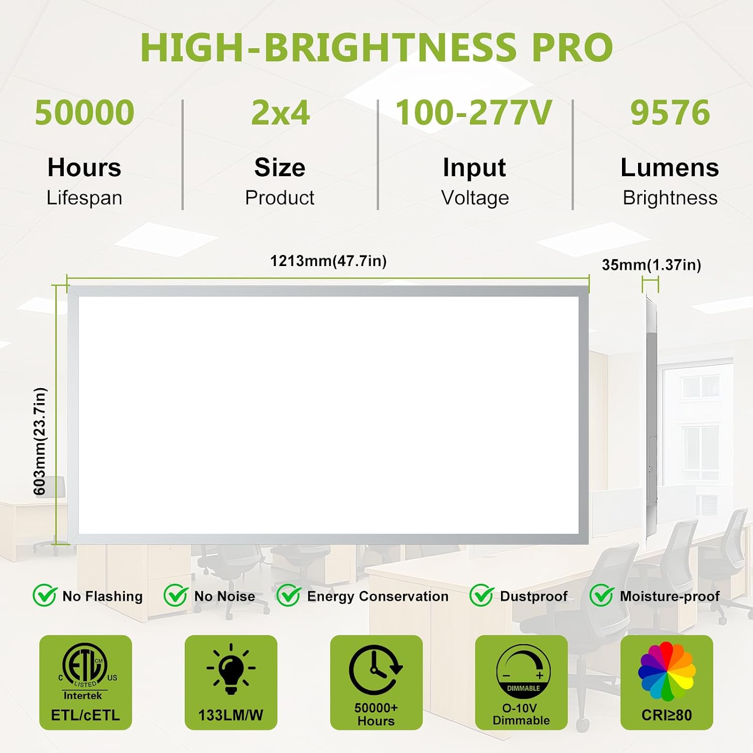 Detalle de YXL 4-Pack 2×4 LED Flat Panel Ceiling Lights, 5 CCT, Selectable Wattage