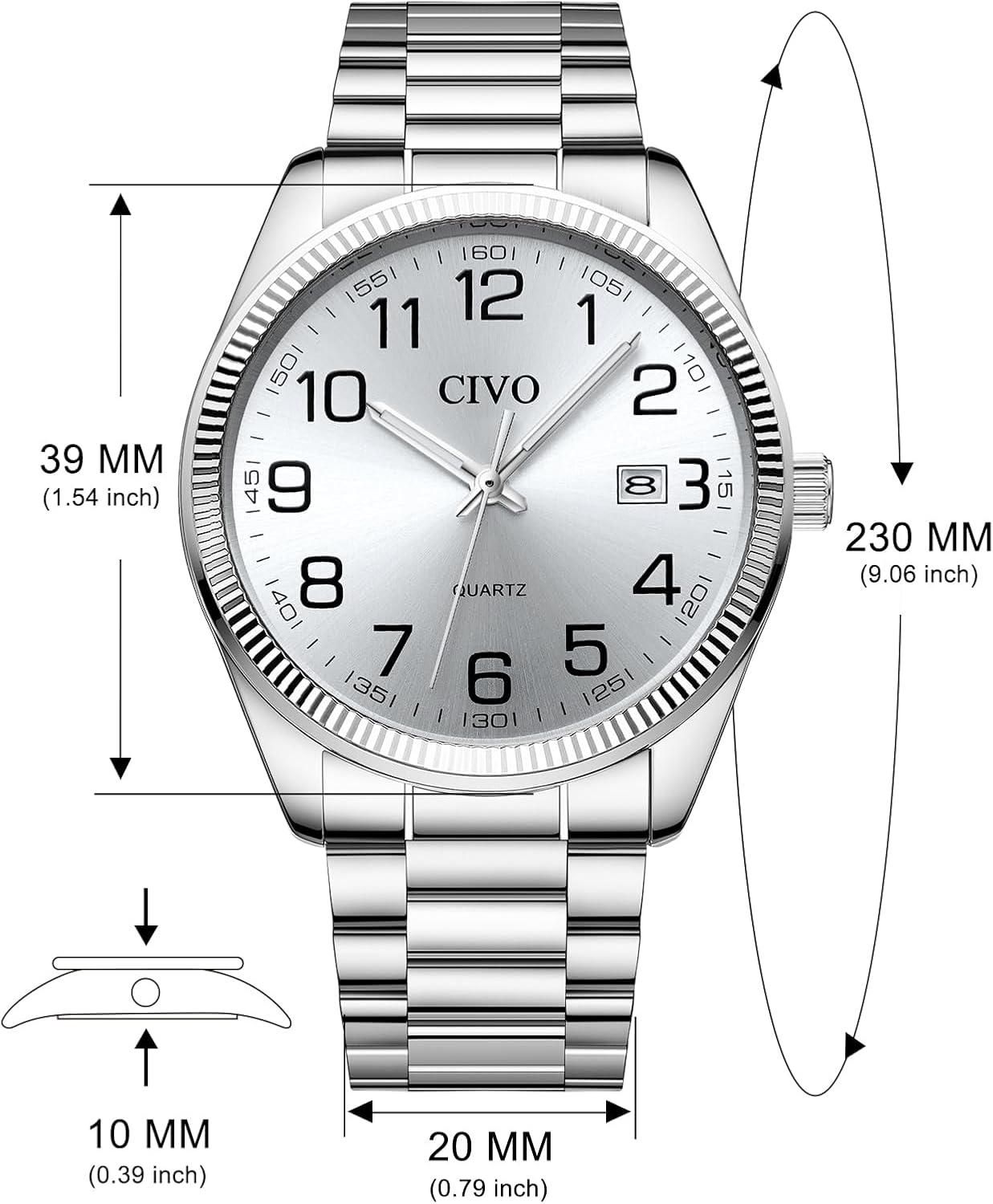 Thumbnail 6 de CIVO Silber Herrenuhr mit 39-mm Zifferblatt