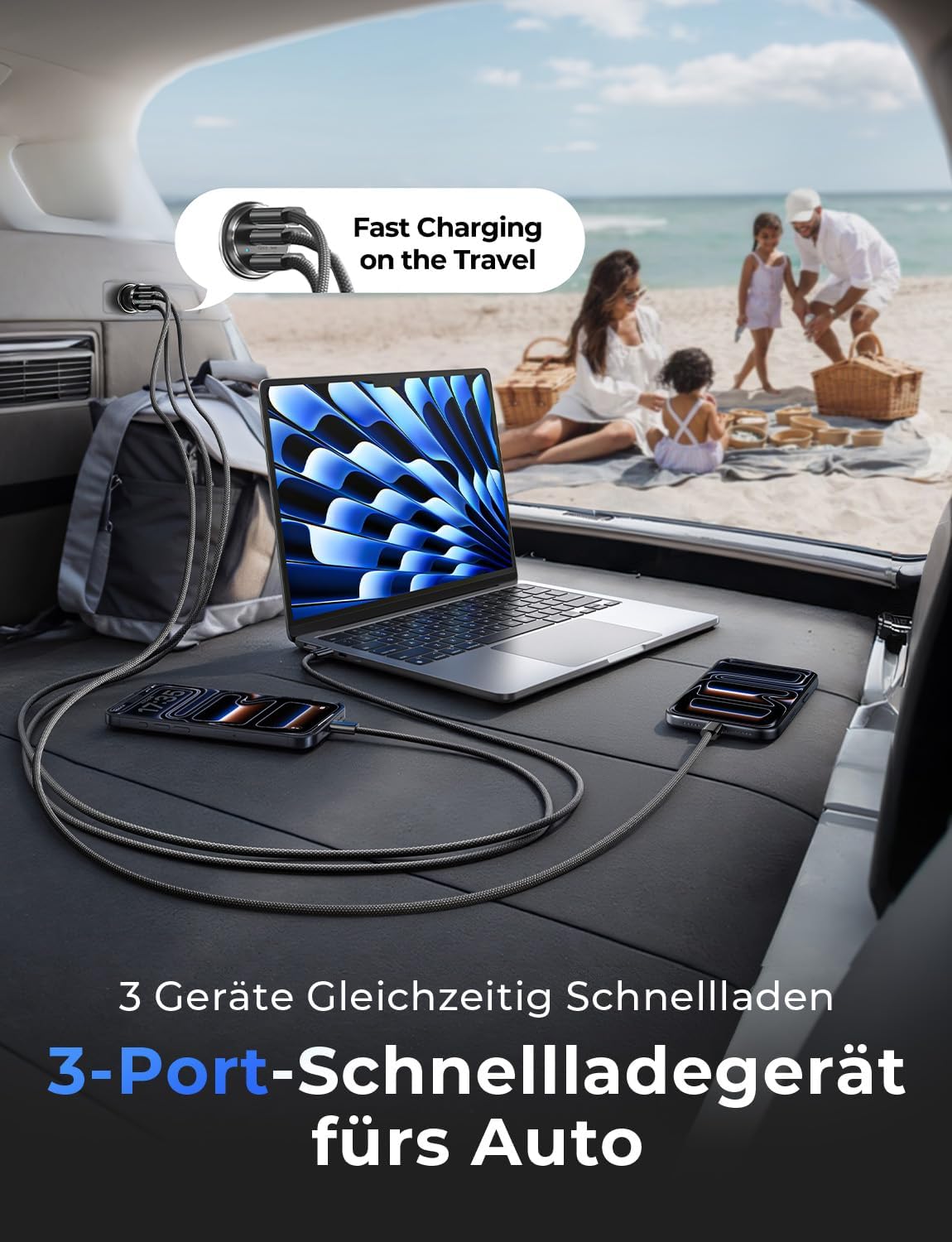 Detalle 2 de LISEN 108W Zigarettenanzünder USB C – 3-Port PD PPS Schnellladegerät für Auto