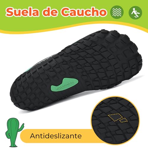 Detalle de SAGUARO Barefoot Zapatillas Niño Minimalistas — Zapatillas de deporte para niños, suela antideslizante y diseño de cinco dedos, Verdes, Gr.31