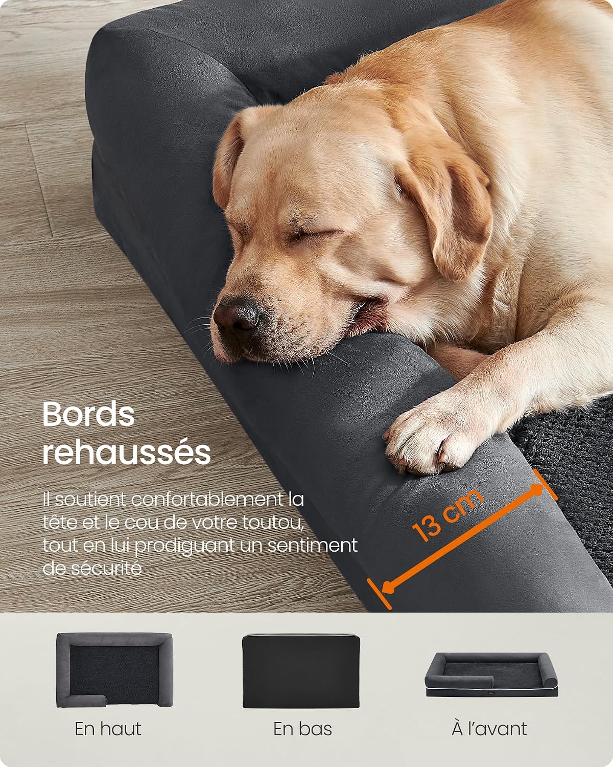Thumbnail 6 de Feandrea Panier pour Chien Orthopédique — Canapé et Lit pour Animaux 135 x 102 x 23 cm, Gris Foncé