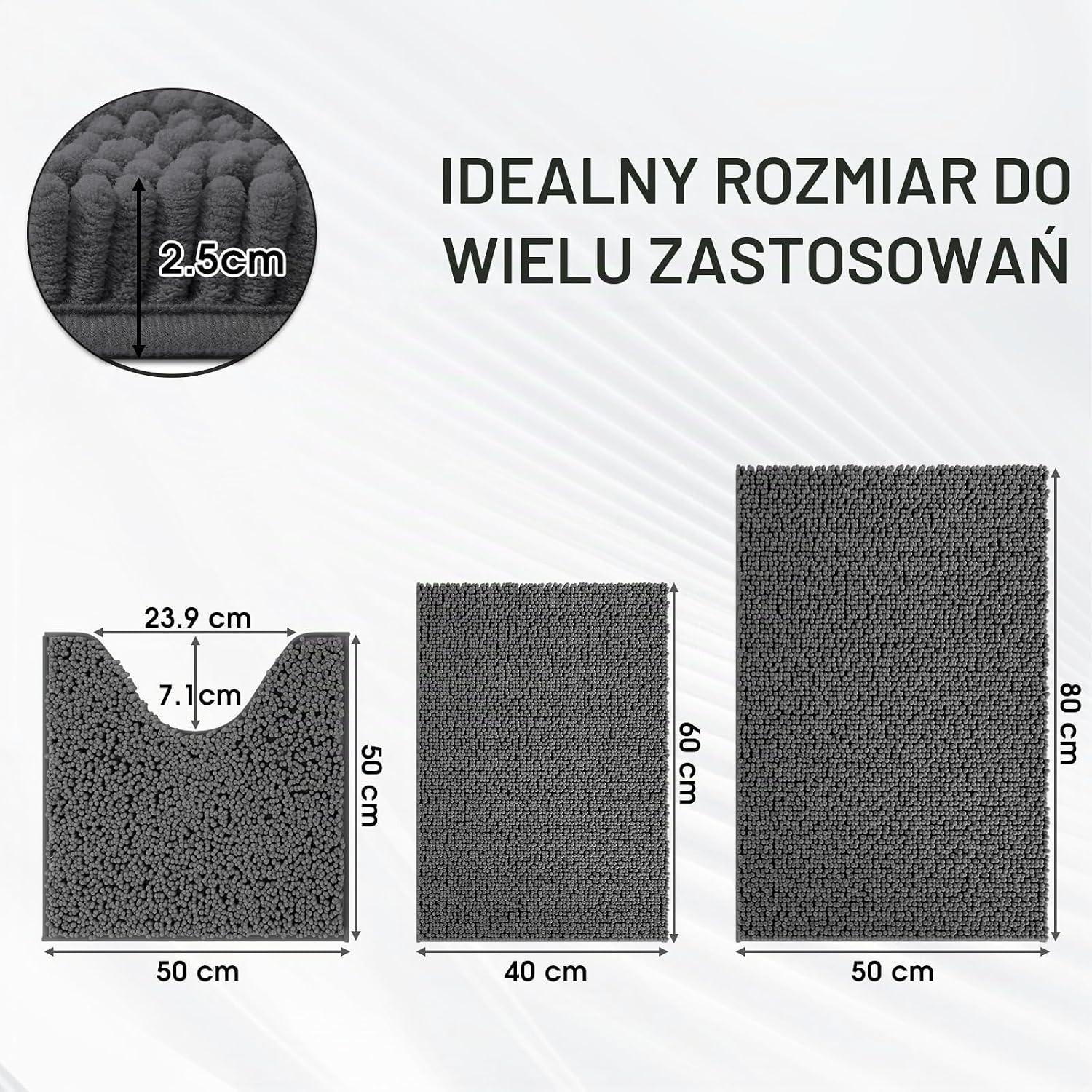 Detalle 2 de COMPOLICY Badematte Set 3 teilig Dunkelgrau – 3 dywaniki chenille